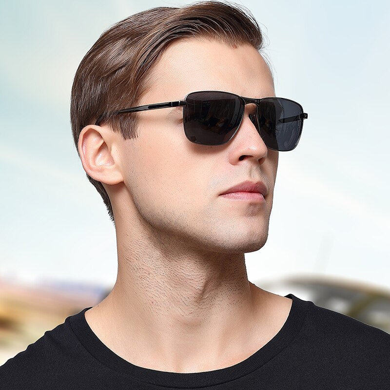 Aidien Men's Semi-Rimless Alloy Aluminum Magnesium Frame Sunglasses 7755 - Lightweight & Durable for Outdoor Sports, Driving & Fashion
