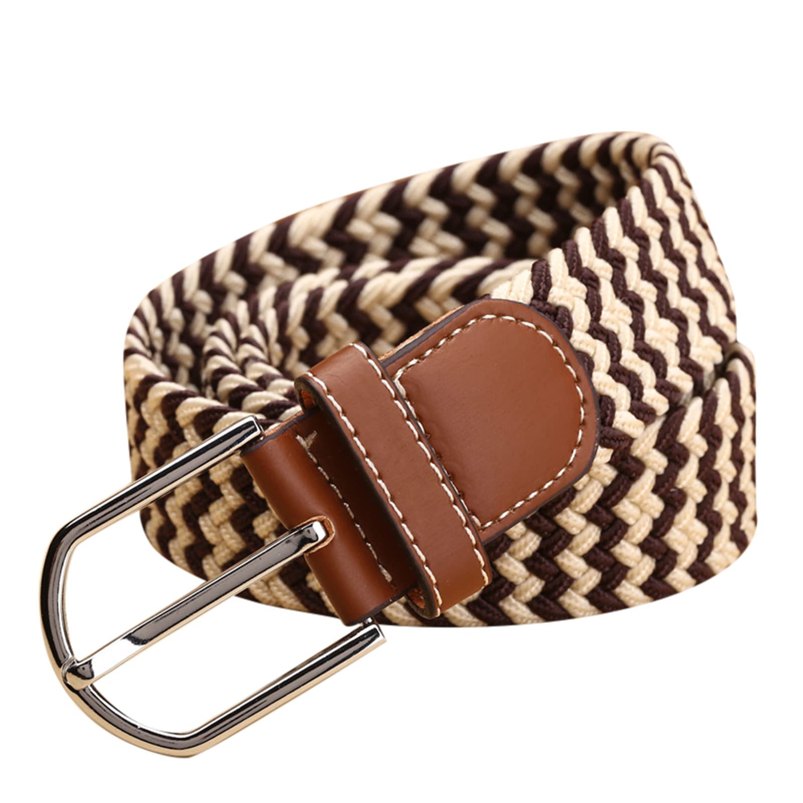 Stylish Unisex Stretch Canvas & Leather Dress Belt with Buckle - Adjustable Waist Belt for Men & Women - Perfect for Pants, Jeans, and Formal Outfits