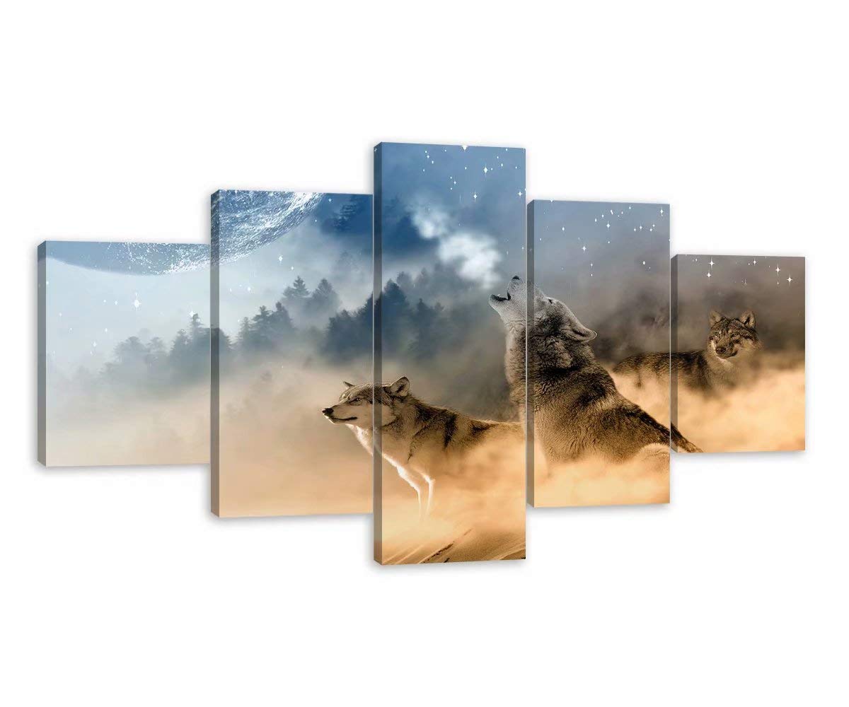 3 Wolf Mountain Canvas Wall Art - Large Framed Home Decor for Living Room & Office