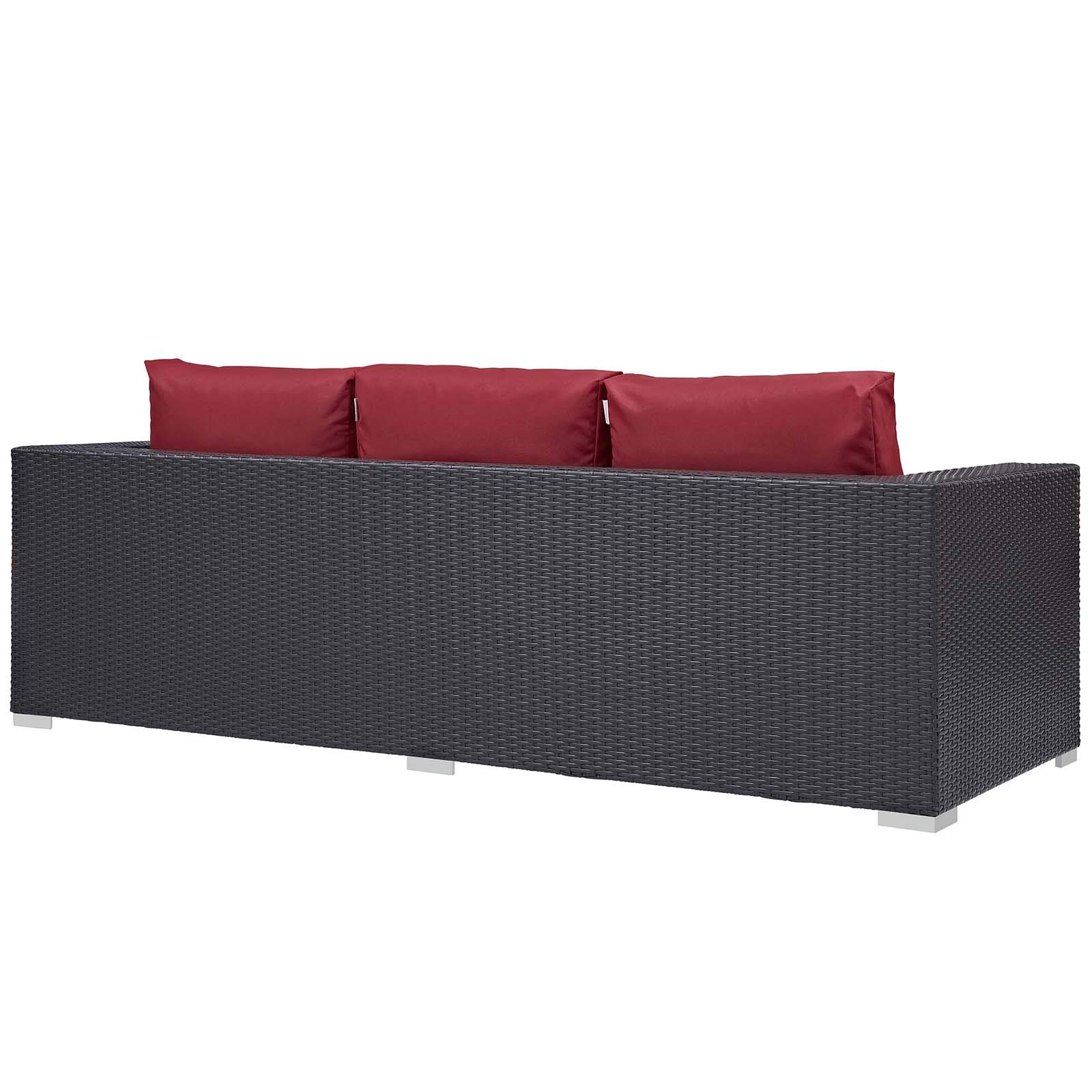 Modway Convene 3-Piece Wicker Rattan Outdoor Patio Sectional Set with Fire Pit - Espresso Mocha Brown - Perfect for Backyard, Garden, Poolside & Patio Relaxation