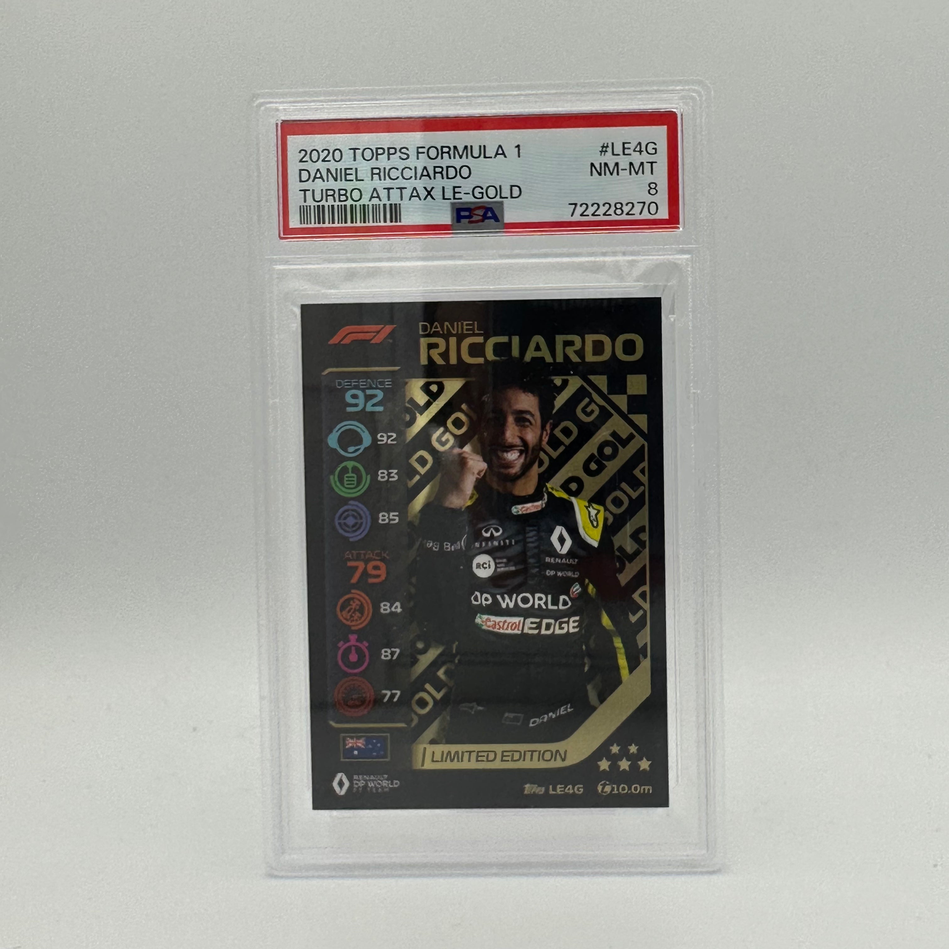 PSA 8 Graded DANIEL RICCIARDO #LE4G Limited Edition Gold Trading Card - Perfect for F1 Collectors, Sports Memorabilia Enthusiasts & Investment Portfolio