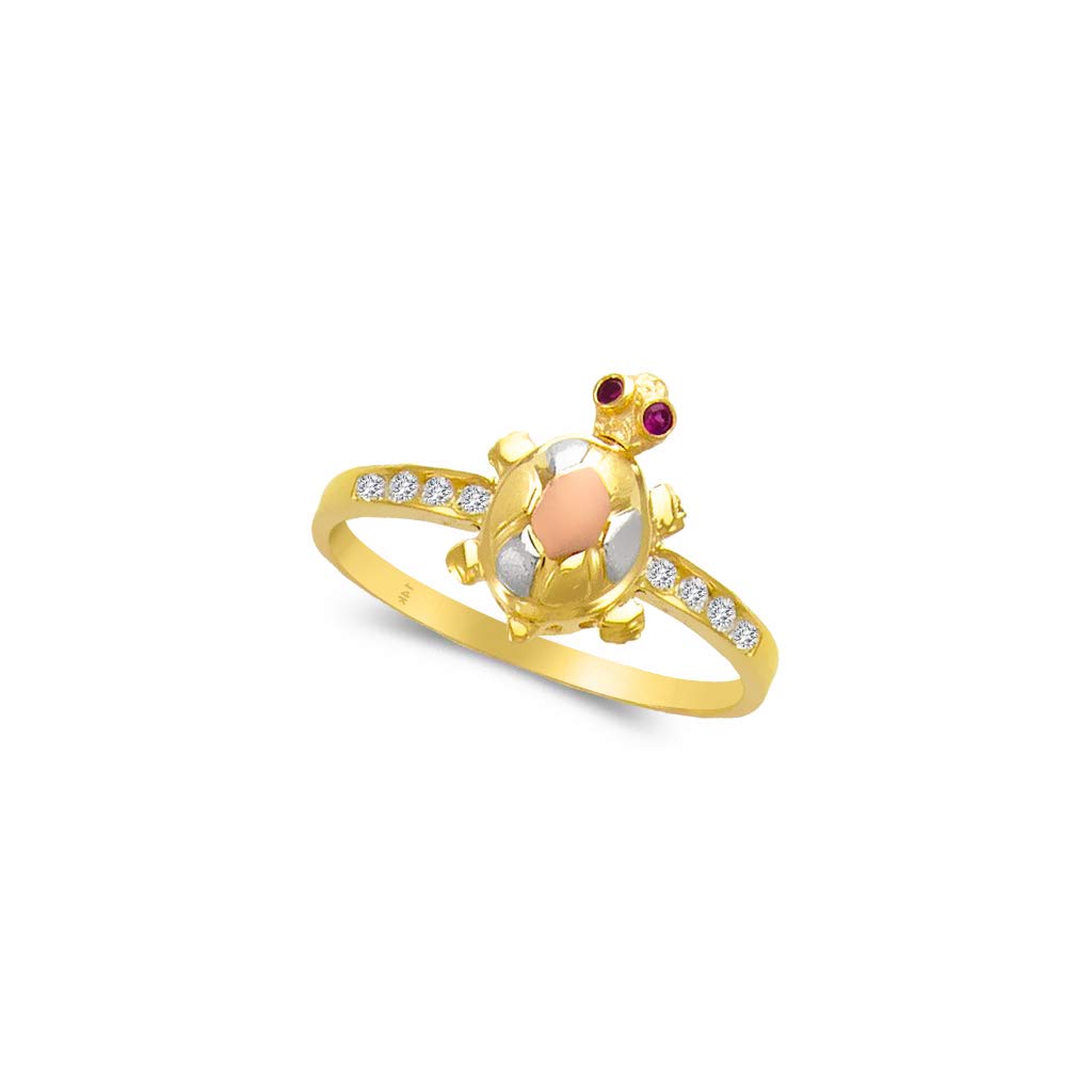 14K Tricolor Gold Turtle Ring for Women - Elegant Rose, White & Yellow Gold Jewelry Gift - High Polish & Satin Finish - 15mm Center Stone - Perfect for Birthdays, Anniversaries & Special Occasions