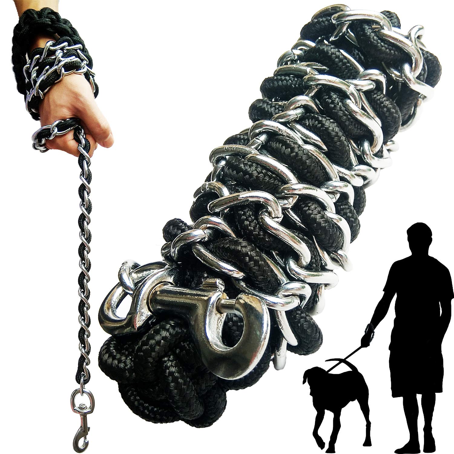 Heavy Duty Metal Dog Leash with Anti-Bite Chain & 360° Hook - Durable Pet Training Lead for Medium & Large Dogs - Perfect for Walking, Running, and Outdoor Adventures (Small Size)