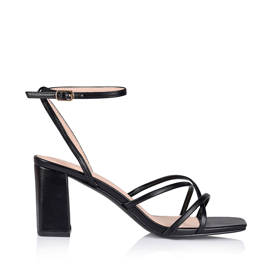Nakita Women's Black Smooth Block Heel Sandals - Comfortable Dressy Heeled Shoes for Wedding, Party & Office Wear