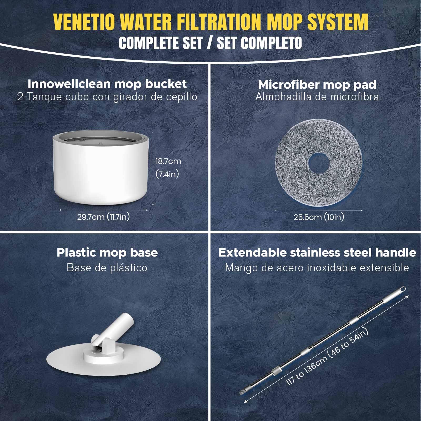 VENETIO Innowellclean Spin Mop and Bucket Set with 5 Washable Microfiber Pads - Self-Wringing Wet Dry Mop System for Hardwood, Laminate, Tile Floors | Ideal for Kitchen, Bathroom & Home Deep Cleaning