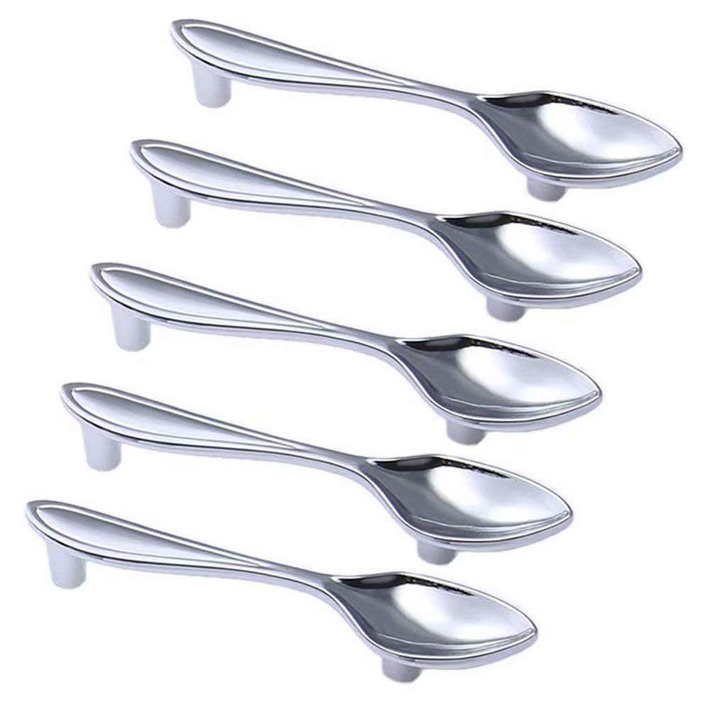 76mm Silver Spoon Shape Kitchen Cabinet Drawer Pulls & Handles (5-Pack) - Vintage Hardware Utensil Series for Home Renovation & DIY Furniture Upgrade