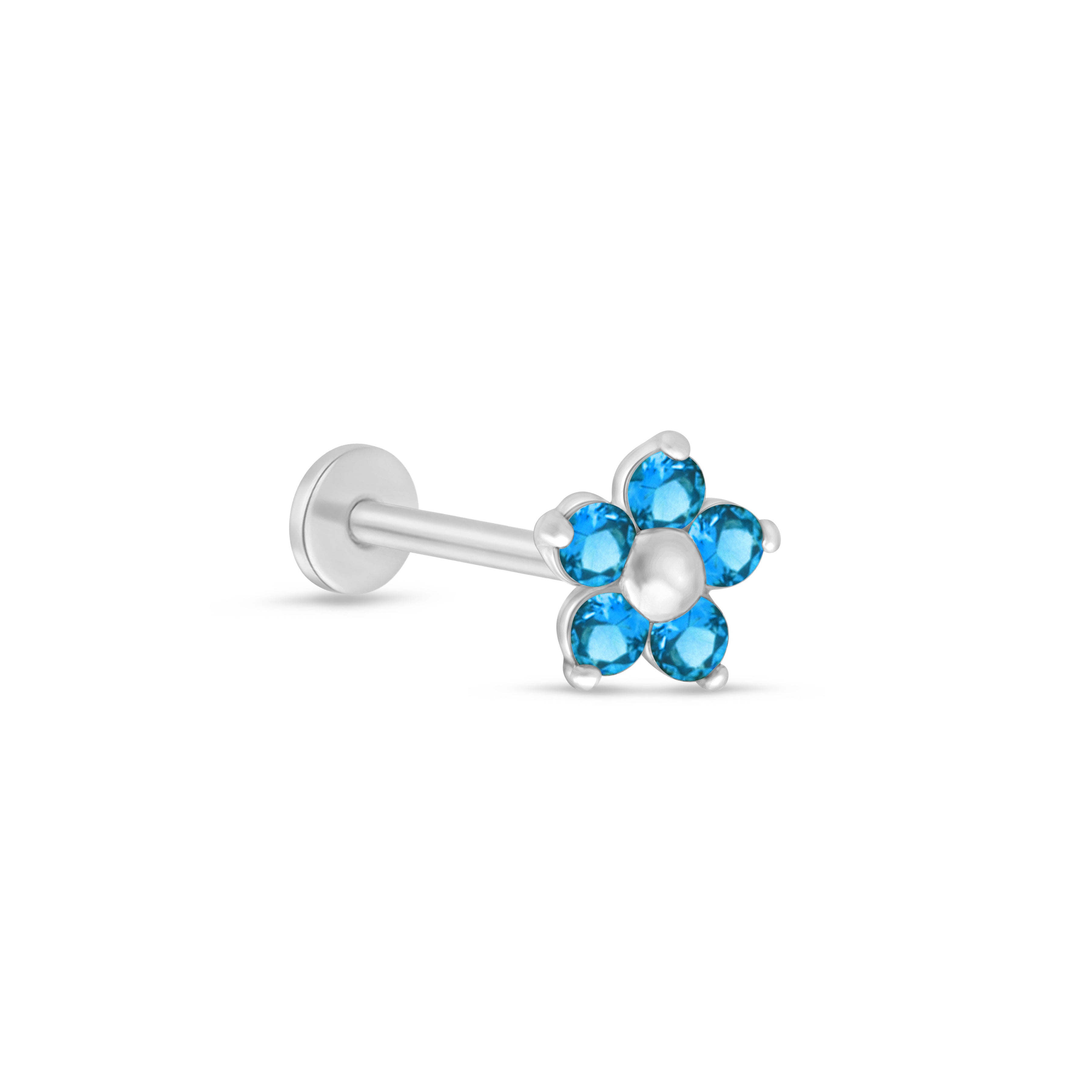 14k White Gold Blue Topaz Flower Stud Earrings - Dainty Floral Jewelry for Women, Perfect for Weddings, Parties & Everyday Wear