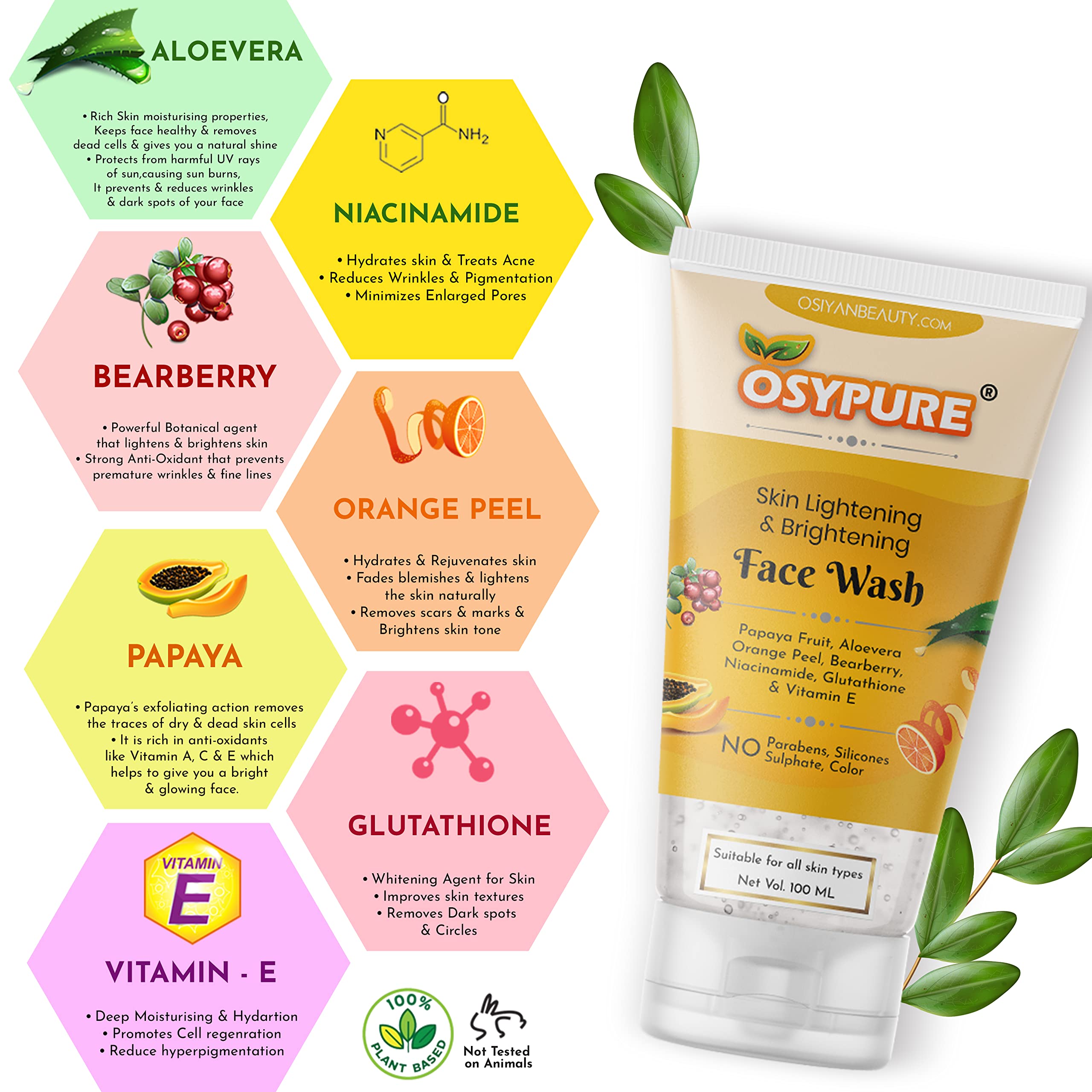 Osypure Skin Lightening & Brightening Face Wash for Glowing Complexion - Gentle Cleanser for Dark Spots, Hyperpigmentation & Uneven Skin Tone - Perfect for Daily Skincare Routine & Radiant Skin
