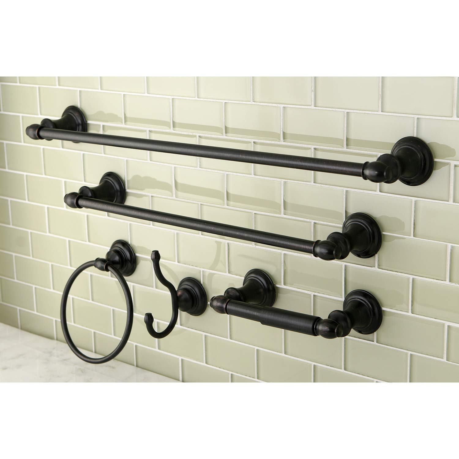 Kingston Brass BAHK2612478ORB Provence 24-Inch Oil Rubbed Bronze Bathroom Hardware Set - Towel Bar, Robe Hook & Toilet Paper Holder for Modern Bathroom Decor