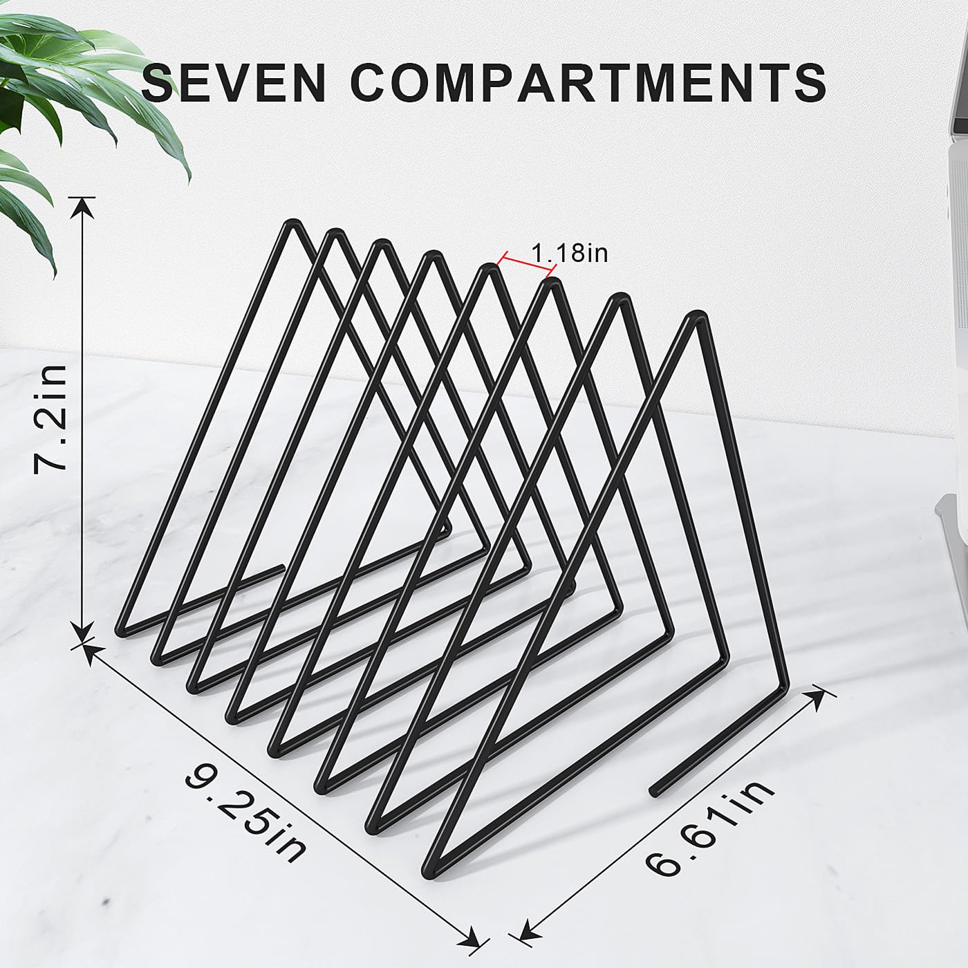 2-Pack Metal Triangle Desk File Organizer - 7-Slot Desktop Magazine Holder & Document Sorter for Office, School, Home - Black (Perfect for Organizing Papers, Books, and Office Supplies)