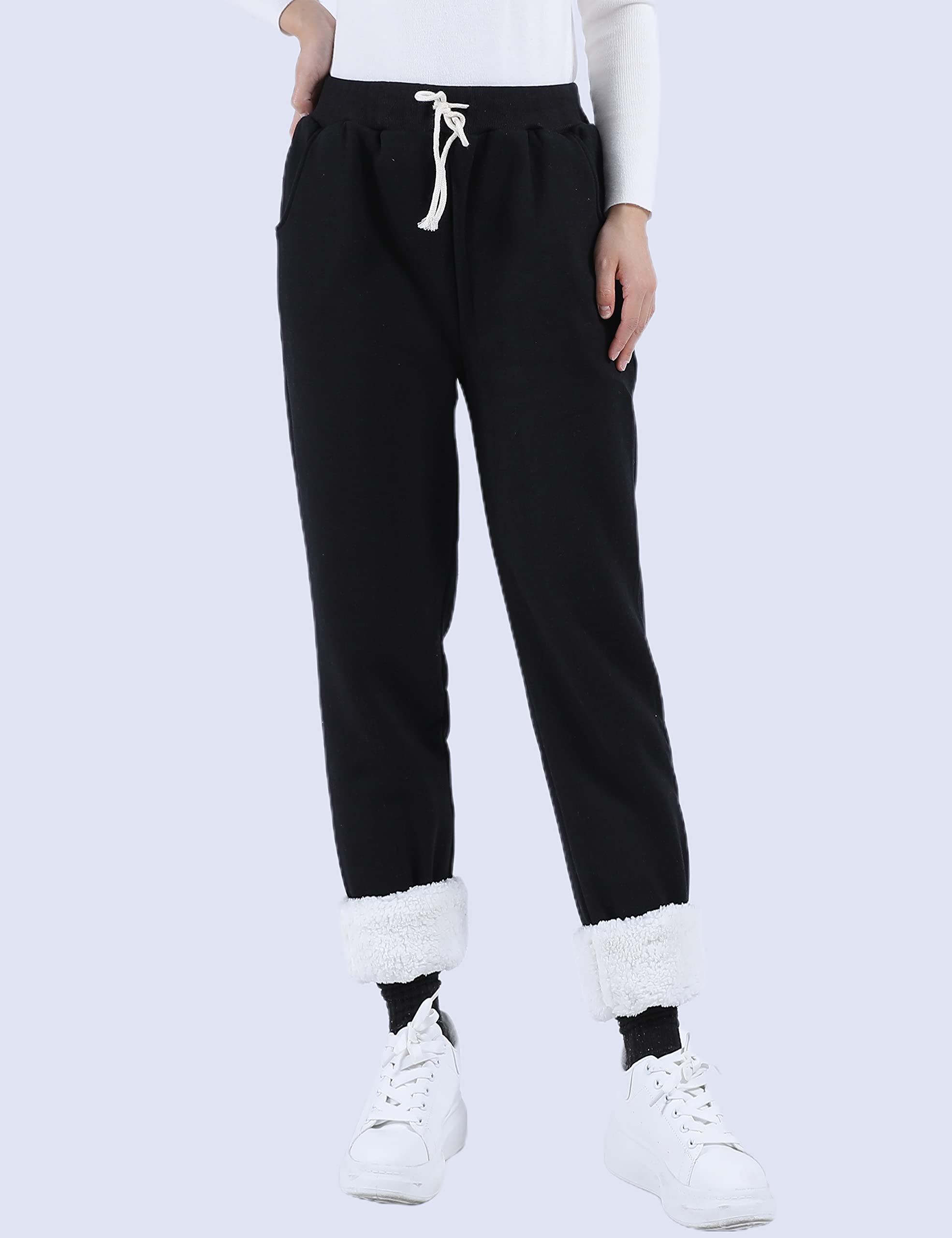 Yeokou Women's Sherpa Lined Sweatpants - Winter Warm Fleece Joggers, Cozy Lounge Pants with Elastic Waistband for Casual Wear, Home, Yoga & Outdoor Activities