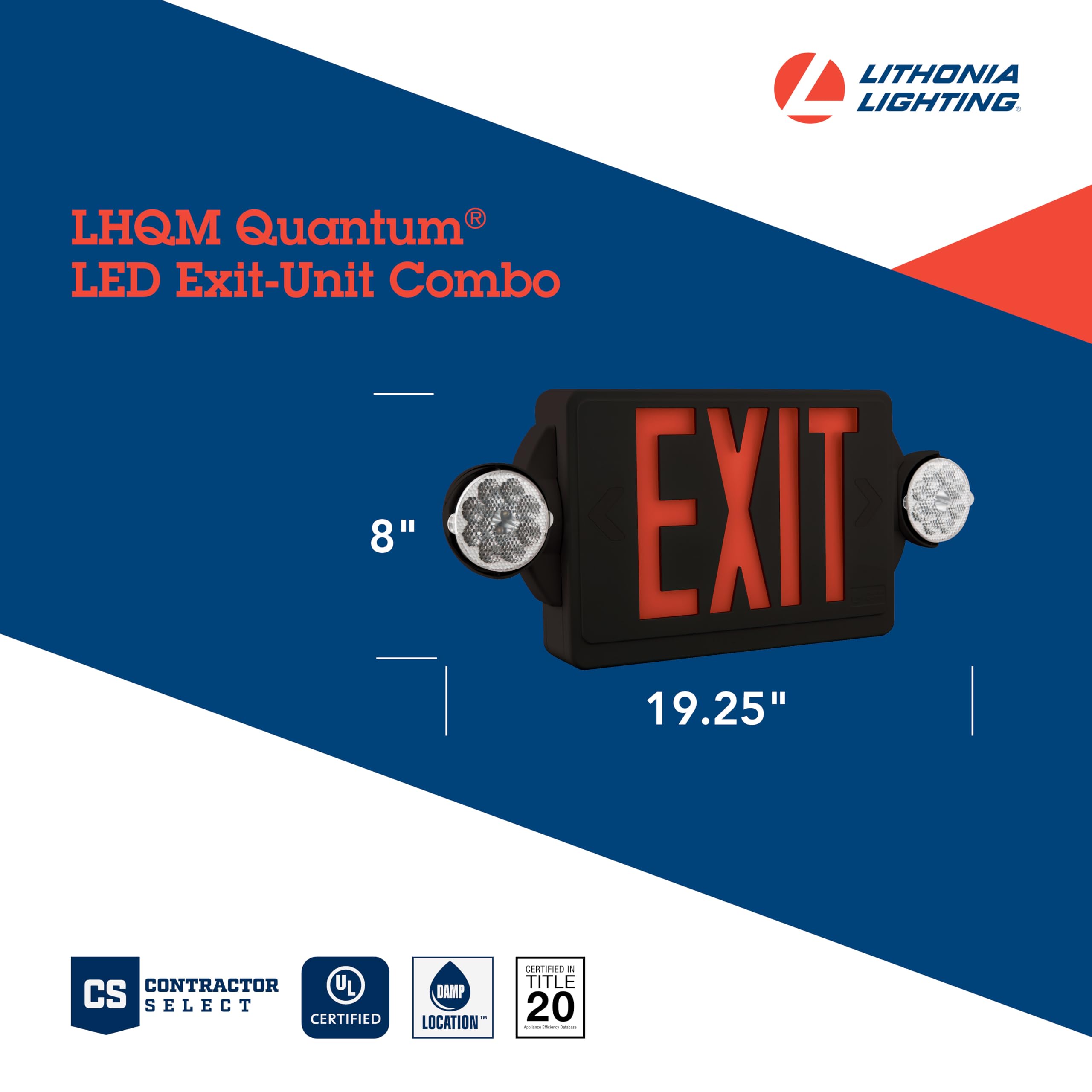Lithonia Lighting LHQM LED B R M6 - 2-Light LED Exit Sign with Emergency Backup, Red Stencil & Black Housing - Ideal for Commercial Buildings, Warehouses & Public Safety Areas