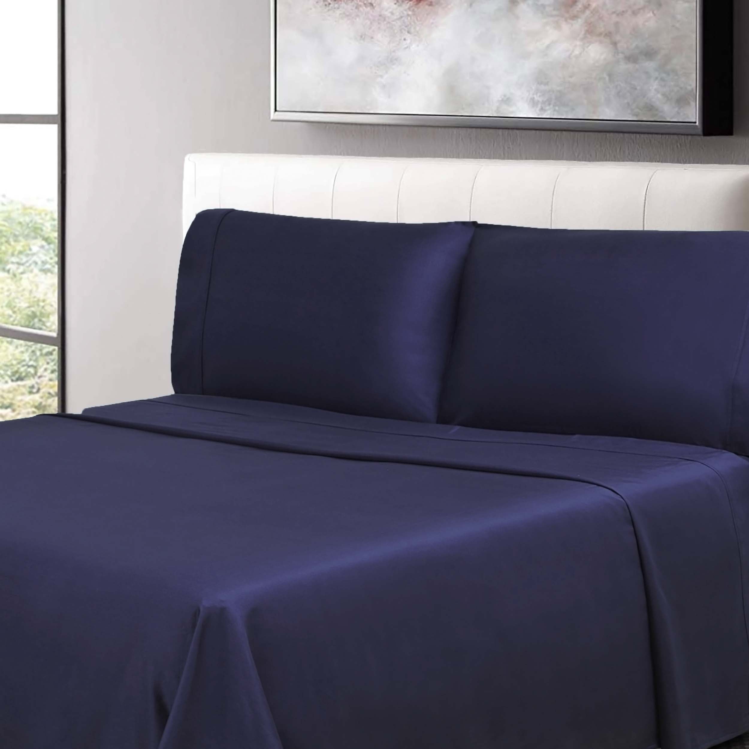 300 Thread Count Cotton Percale Solid Deep Pocket Bed Sheet Set - Queen Size, Soft & Breathable for Comfortable Sleep - Perfect for Master Bedroom, Guest Room & Vacation Homes
