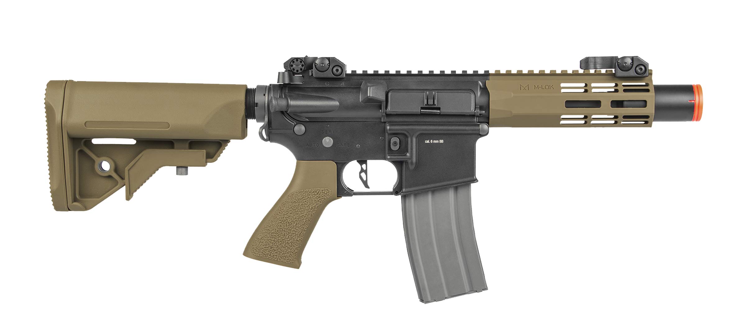 Elite Force M4 AEG Automatic 6mm BB Airsoft Rifle - CQC Tactical Gun in Black/Tan - Perfect for Close Quarters Combat & Airsoft Battles