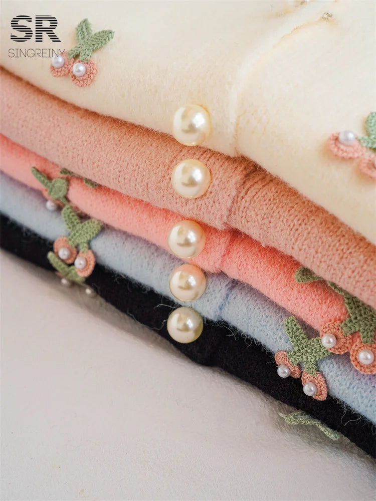 Cherry Beading Design Sweater for Women - Elegant Knit Pullover with Floral Embroidery - Perfect for Casual Outings, Office Wear & Date Nights