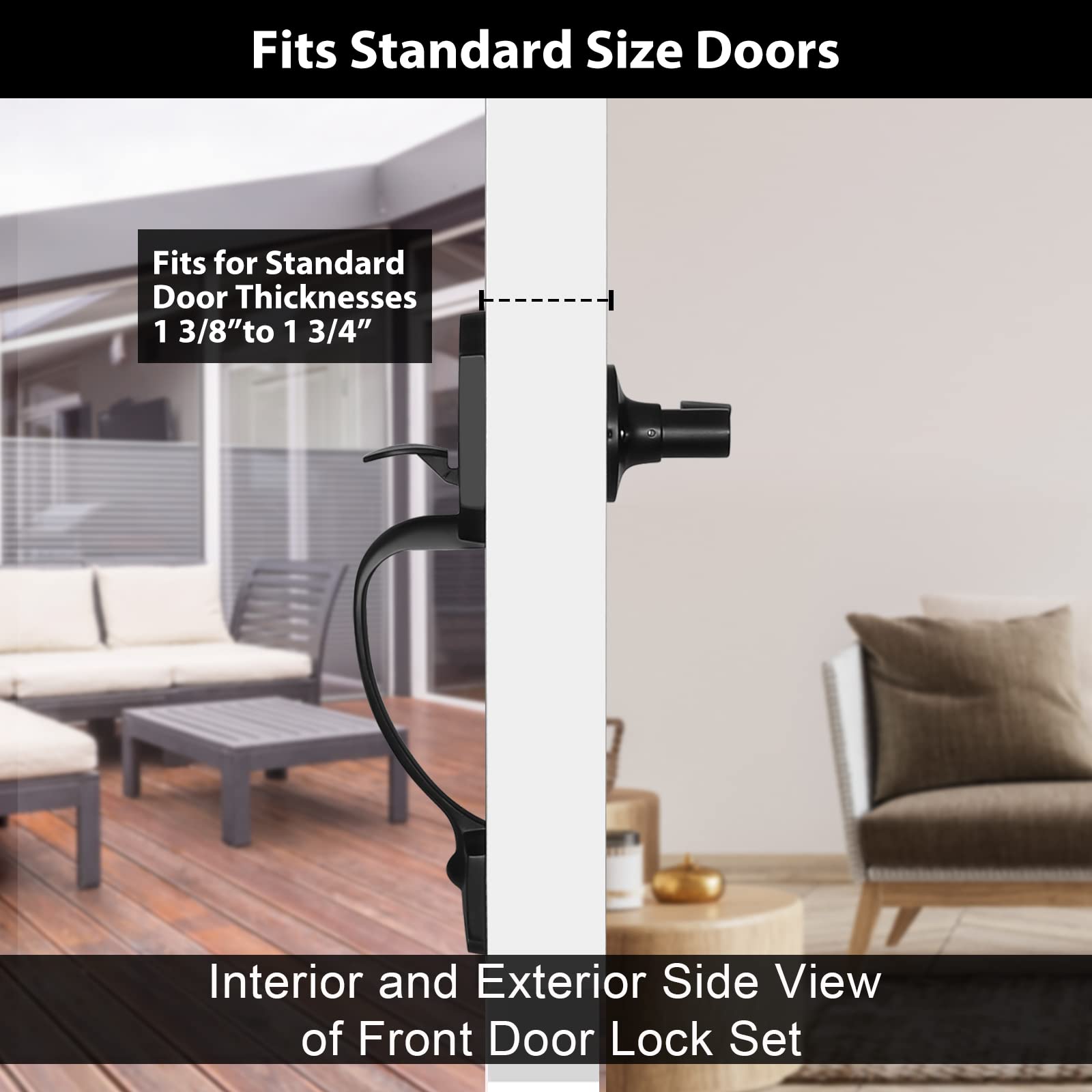 Haidms Matte Black Front Door Handle Set - Single Cylinder Entry & Exterior Door Lever with Reversible Handle for Left/Right Hand Doors | Durable & Stylish for Home, Office & Commercial Buildings