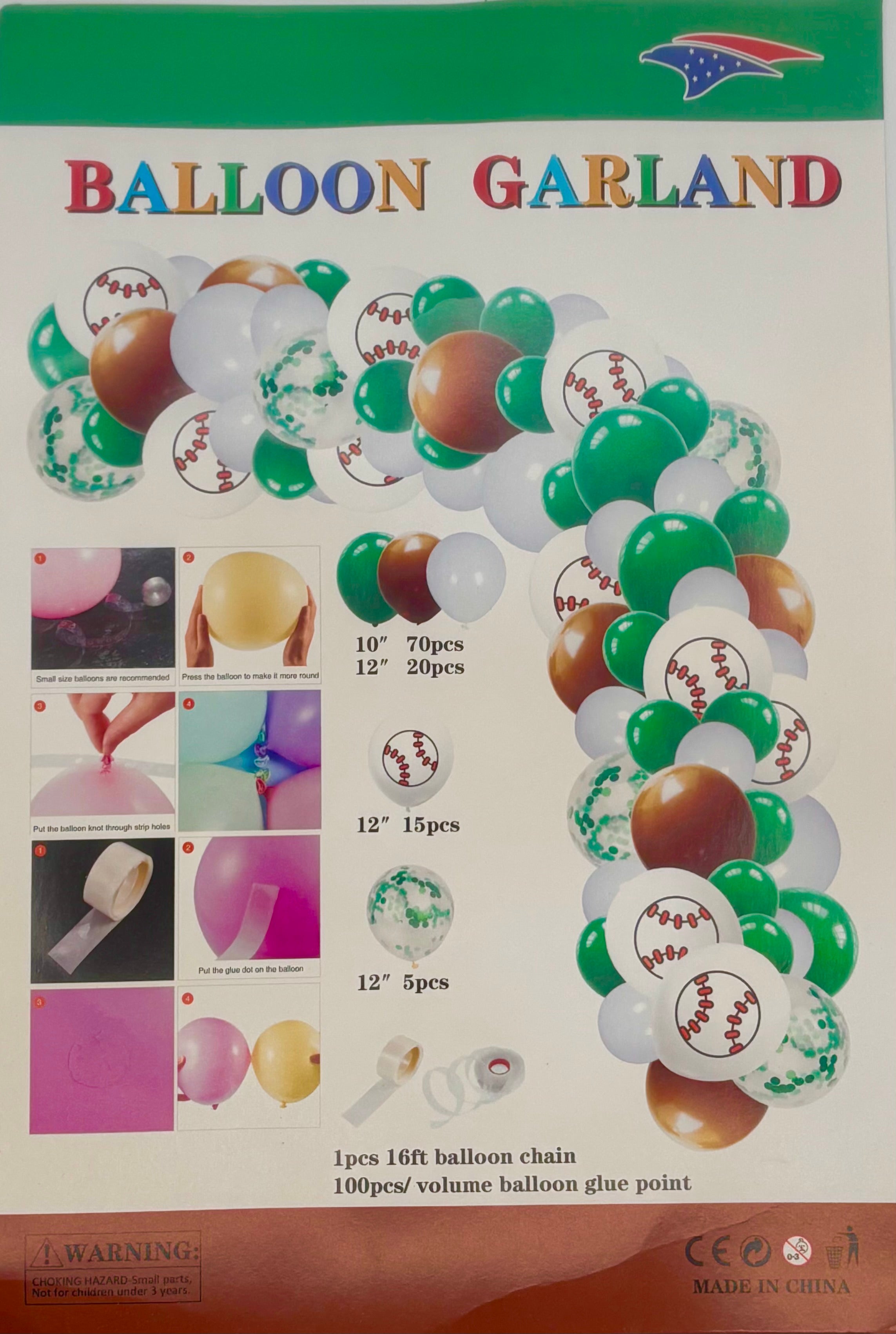 Baseball Balloon Garland Decor - 1 Count for Party, Baby Shower & Sports Themed Events