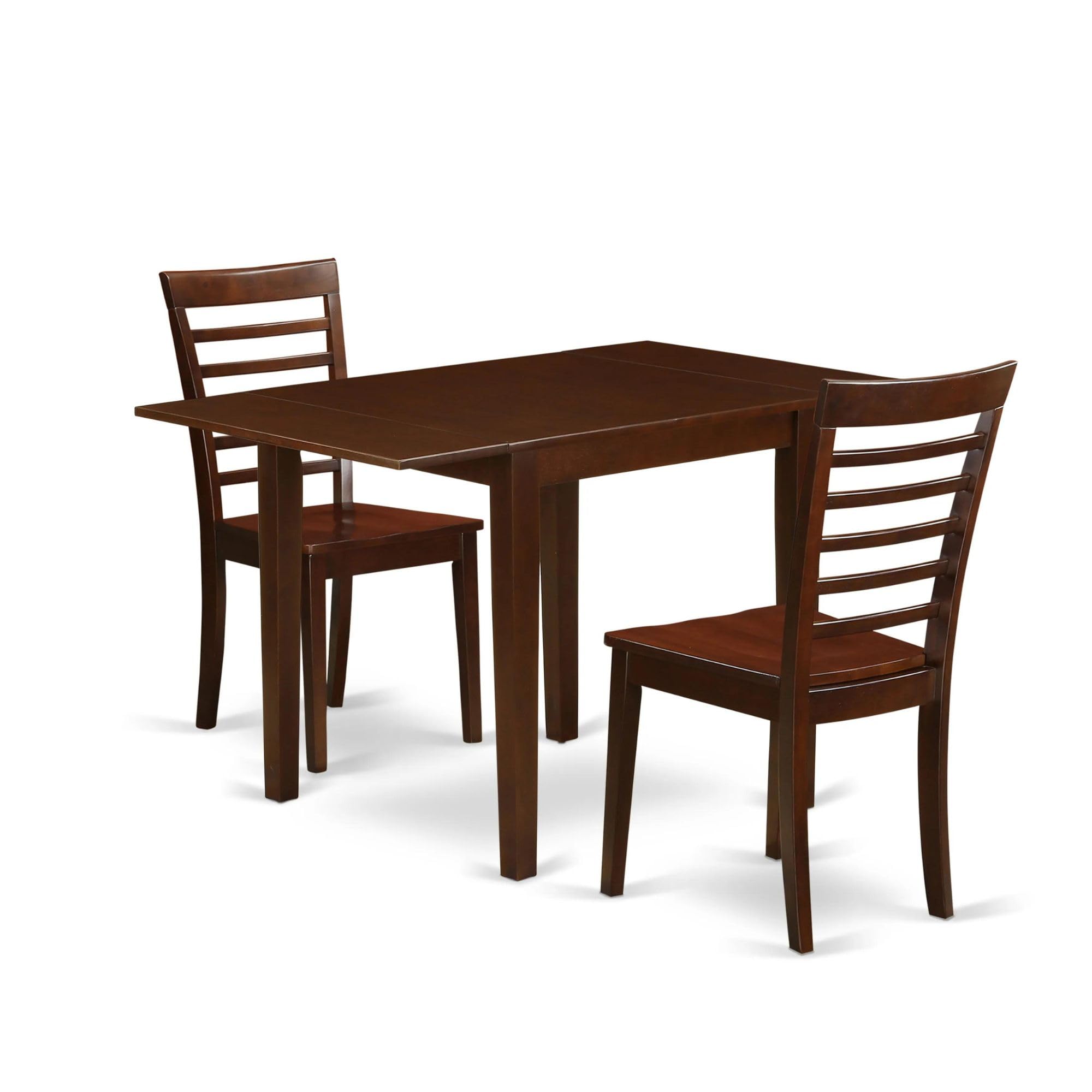 East West Furniture NDML3-MAH-W 3-Piece Small Space Kitchen Table Set with Drop Leaf Dining Table & 2 Chairs, 30x48 Inch, Mahogany - Perfect for Apartments, Breakfast Nooks & Cozy Dining Areas
