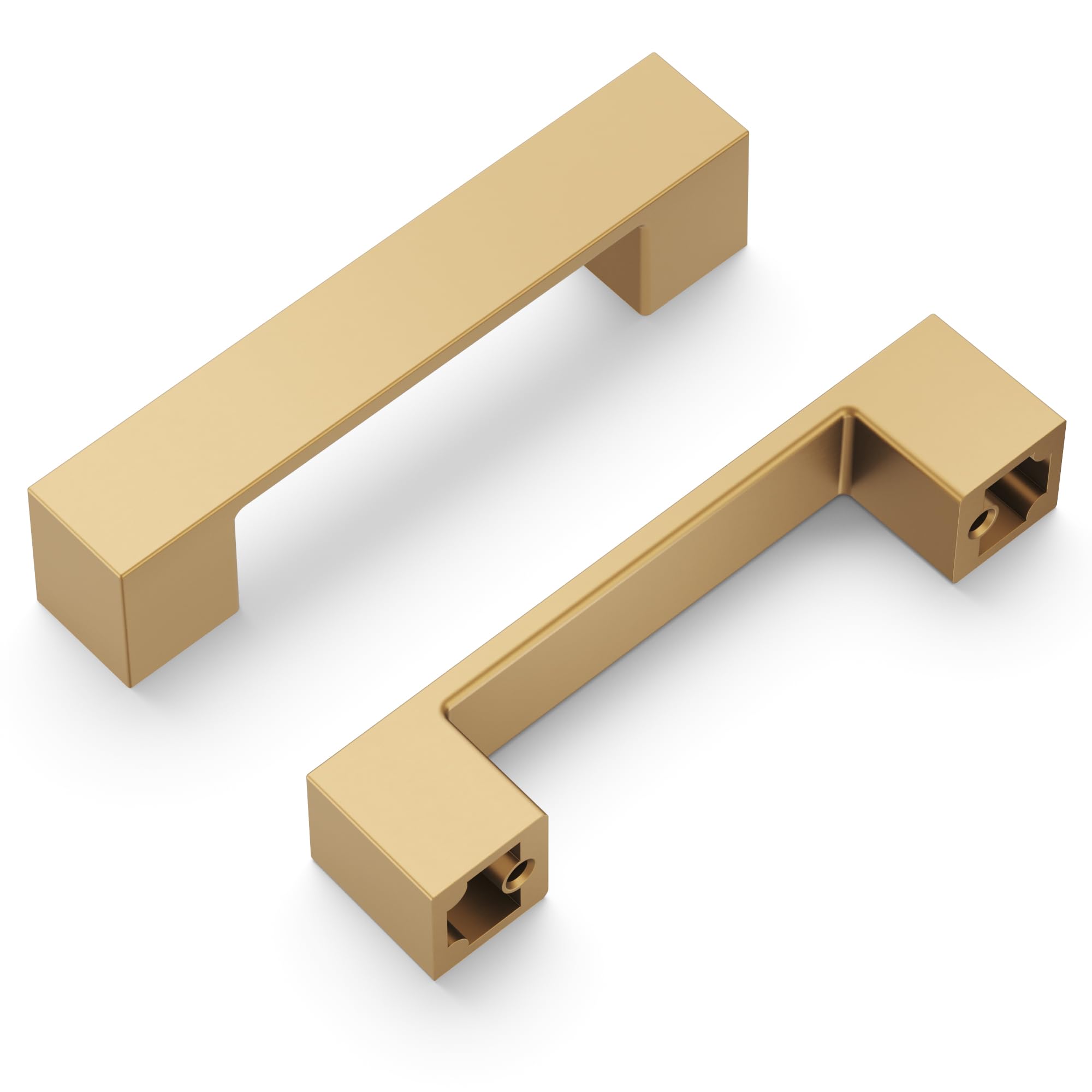 Brushed Brass Cabinet Handles 10 Pack - 3 Inch Hole Center for Kitchen & Bathroom