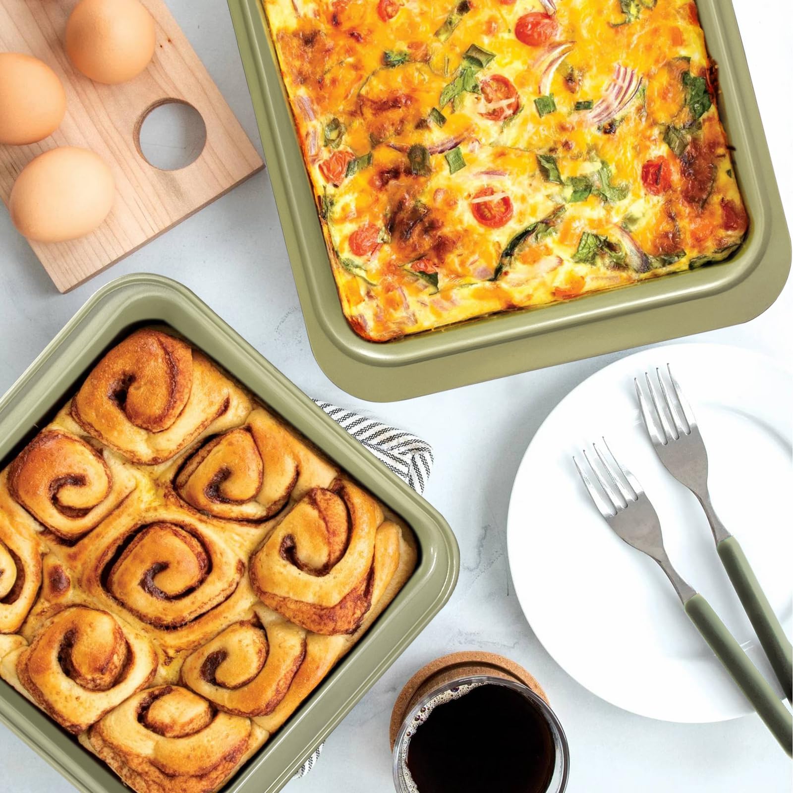 10-Piece Nonstick Bakeware Set - Professional Bicolor Baking Pans with Cookie Sheets, Muffin Pan, Loaf Pan, Cake Pan & Cooling Rack | 0.8mm Thick, Dishwasher Safe, Heavy Duty | Perfect for Baking Cakes, Cookies, Bread & More at Home or Commercial Kitchens