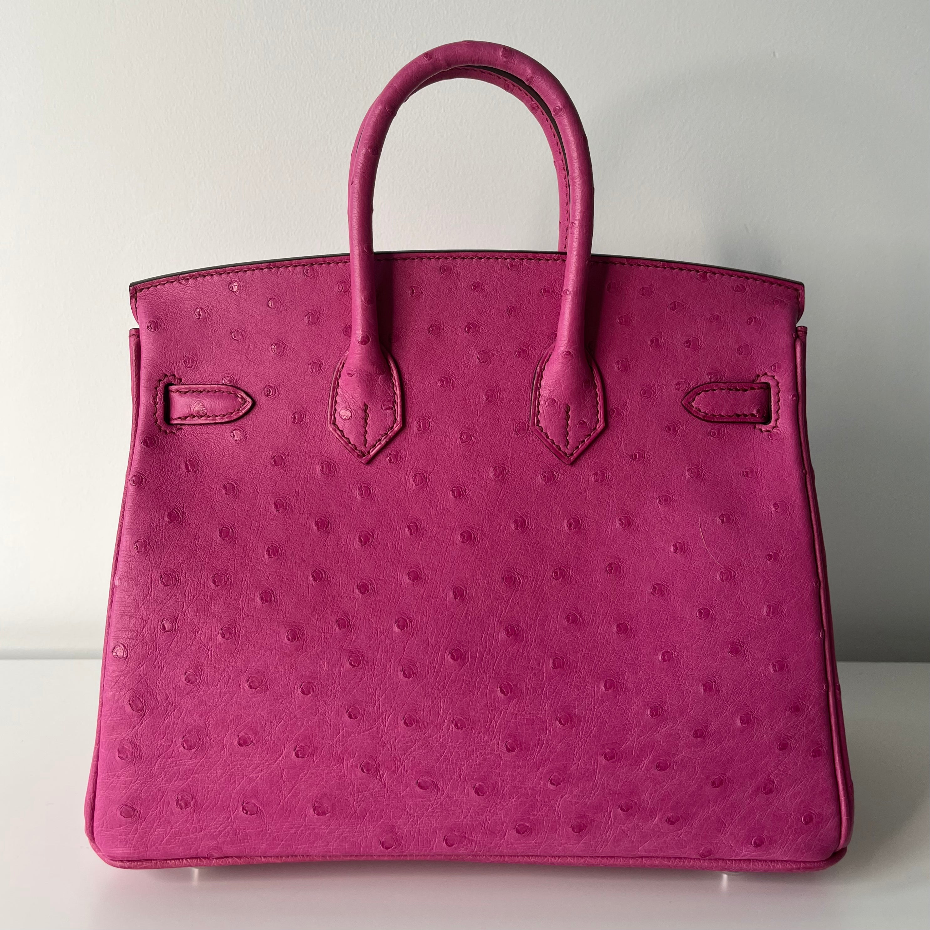 Hermes Birkin 25 Handbag in Fuchsia Ostrich Leather with Palladium Hardware - Luxury Designer Purse for Women, Perfect for Parties, Work & Everyday Use