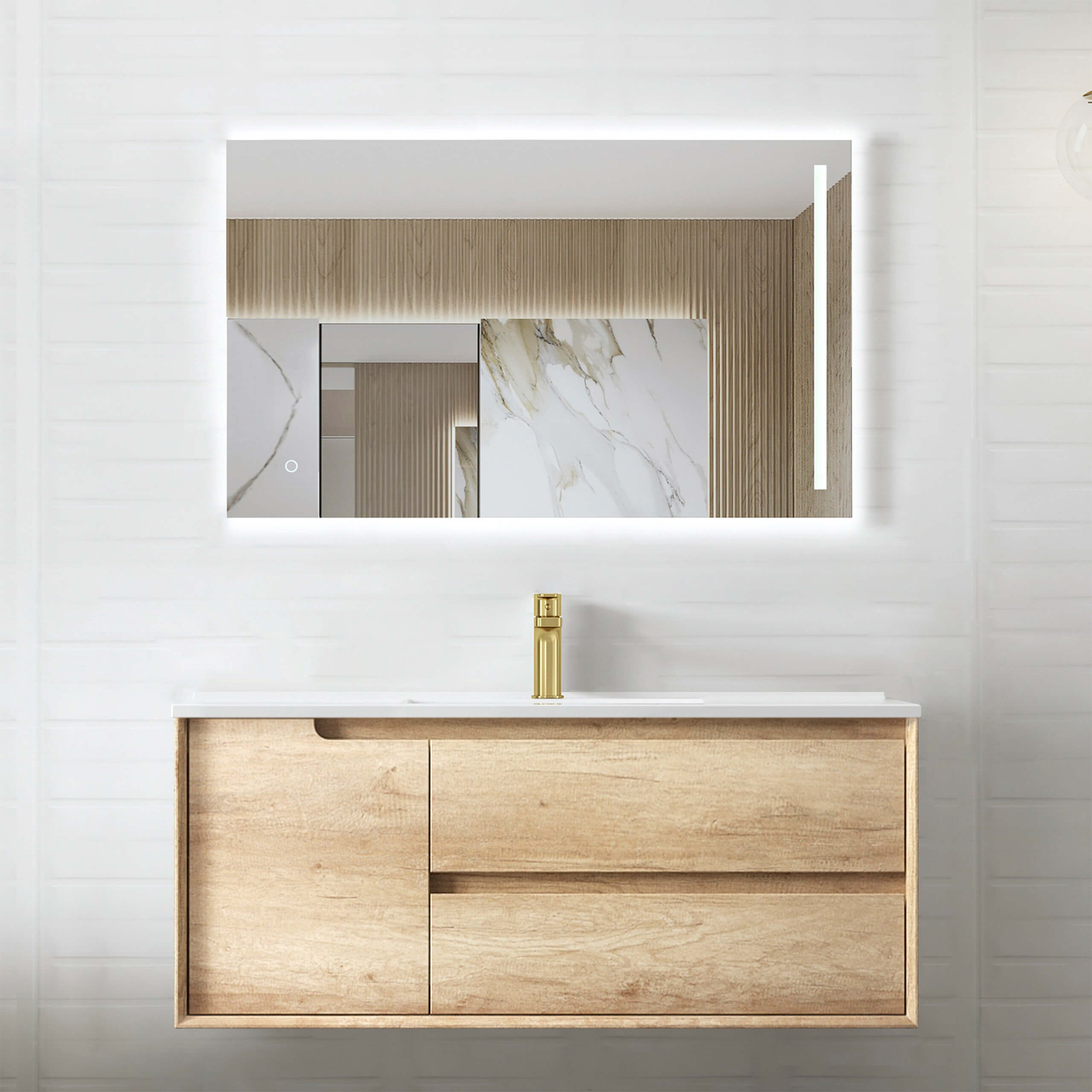 Byron Natural Oak Wood Bathroom Vanity with Ceramic Top - Single Basin Sink for Modern & Farmhouse Style Homes - Perfect for Master Bath, Guest Bath, or Powder Room