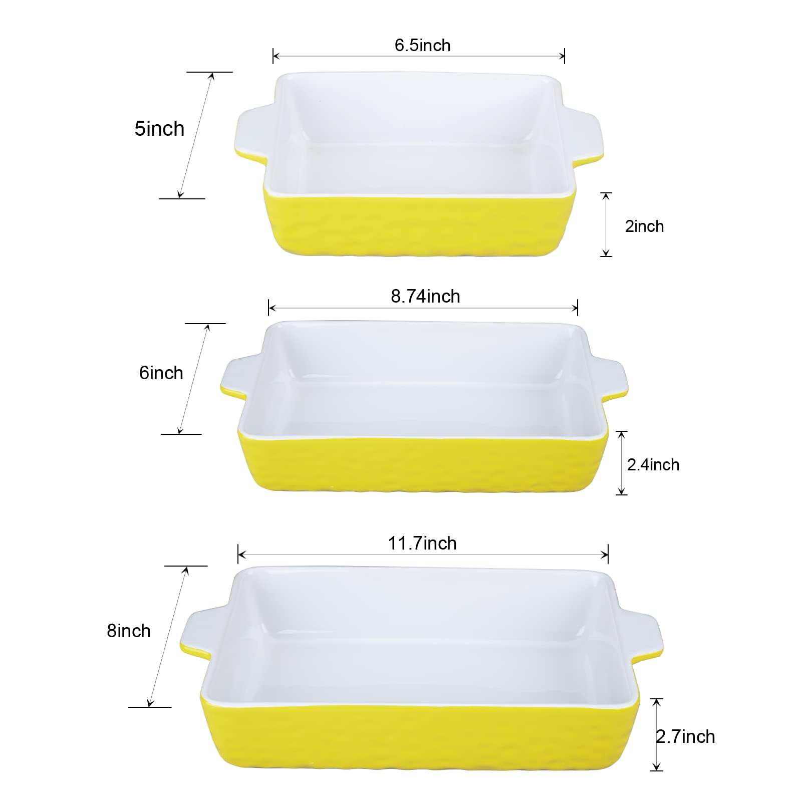 Cibeat 3-Piece Ceramic Bakeware Set - Rectangular Baking Pans for Cake, Lasagna & Casserole (11.7