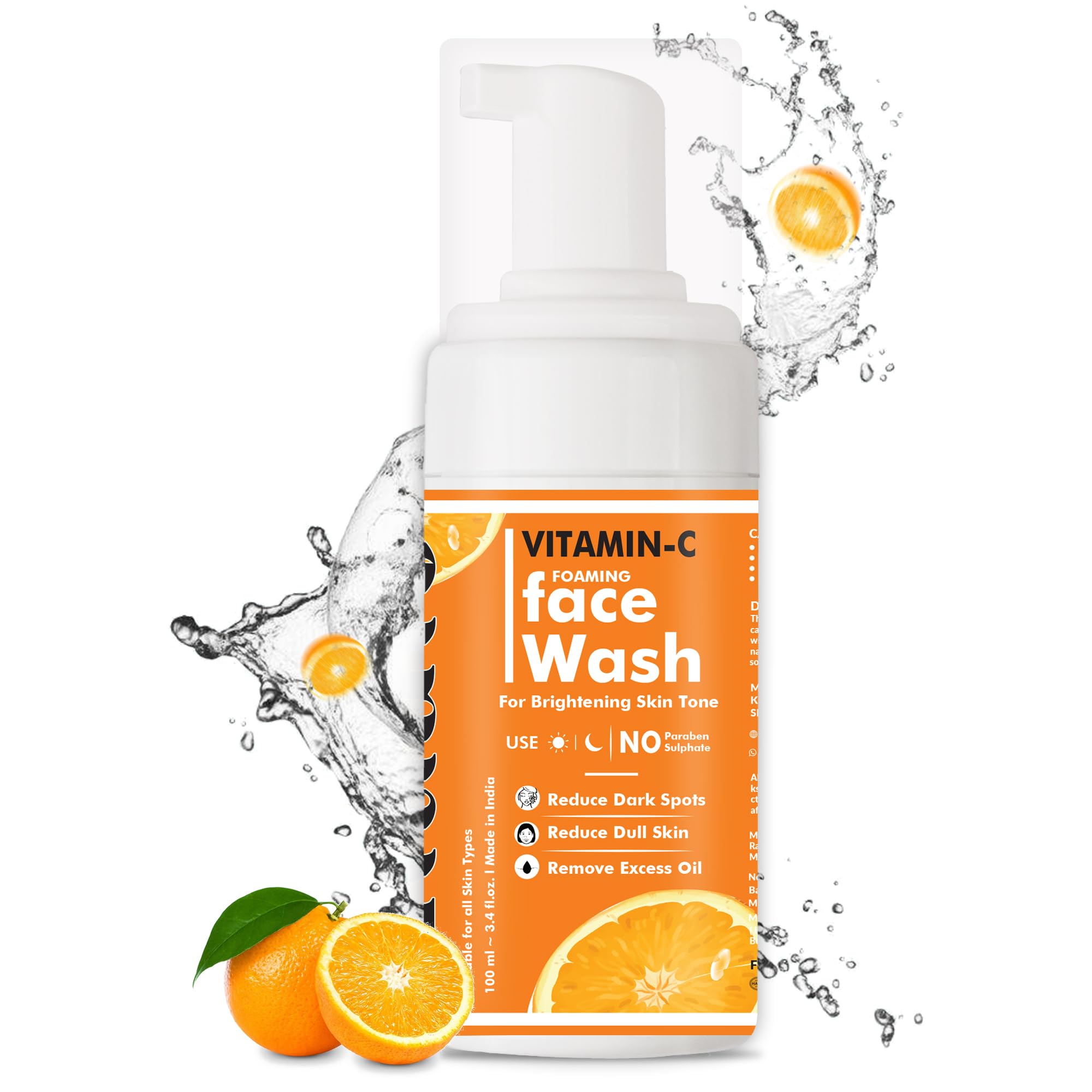 Indalo Vitamin C Foaming Face Wash with Aloe Vera Extract - Brightening & Hydrating Cleanser for All Skin Types (100ml) | Gentle Daily Facial Cleanser for Glowing Skin, Acne-Prone & Sensitive Skin Care Routine