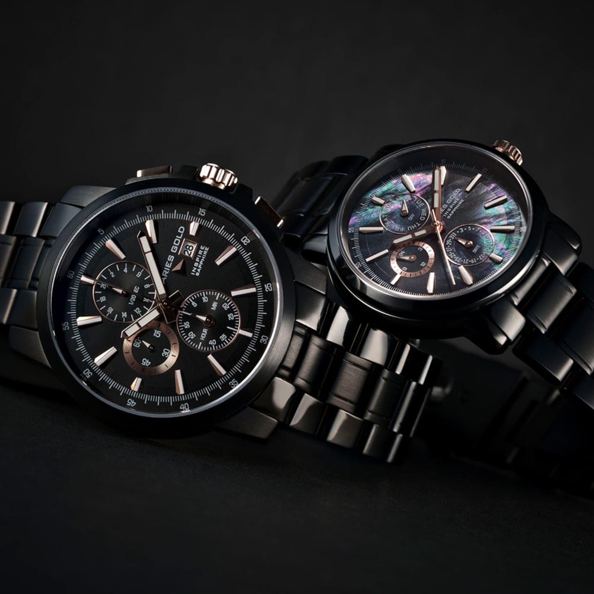 ARIES GOLD INSPIRE CONTENDER G 7301 & B 7302 BKR BKRG Luxury Couple's Watches - Perfect for Anniversaries, Weddings & Romantic Gifts