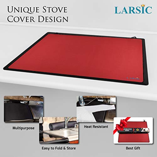 Larsic Stove Cover - 28.5x20.5 Inch Non-Slip Waterproof Electric Stove Protector for Washer Dryer Top, Foldable Gap Cover to Prevent Scratches & Expand Counter Space (Red) - Perfect for Kitchen, Laundry Room & Small Apartments