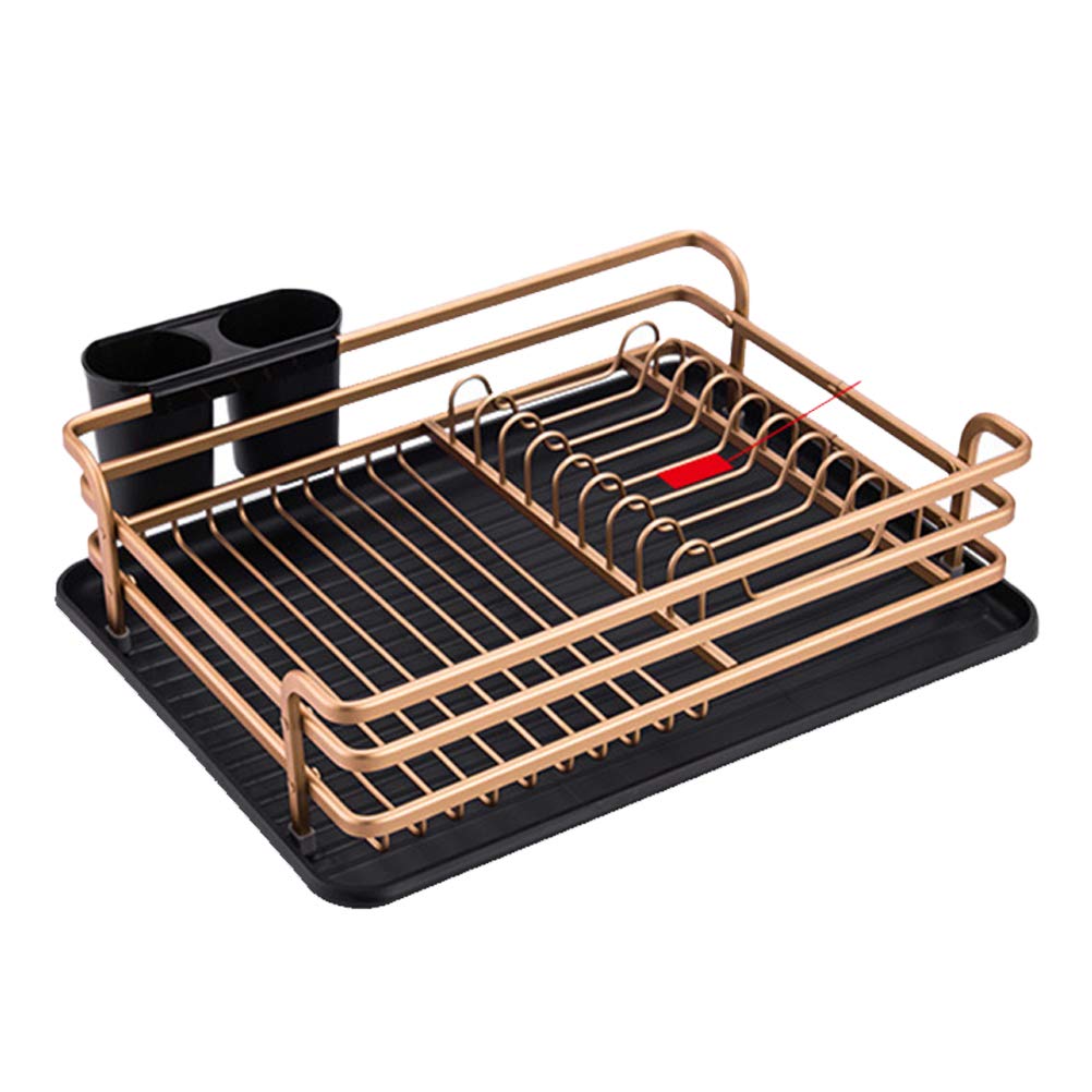 Stainless Steel Dish Drying Rack for Bowls Plates Cups - Space Saving Kitchen Organizer with Chopsticks & Spoon Holder (Golden) - Perfect for Small Kitchens, Dishwashers & Countertop Storage