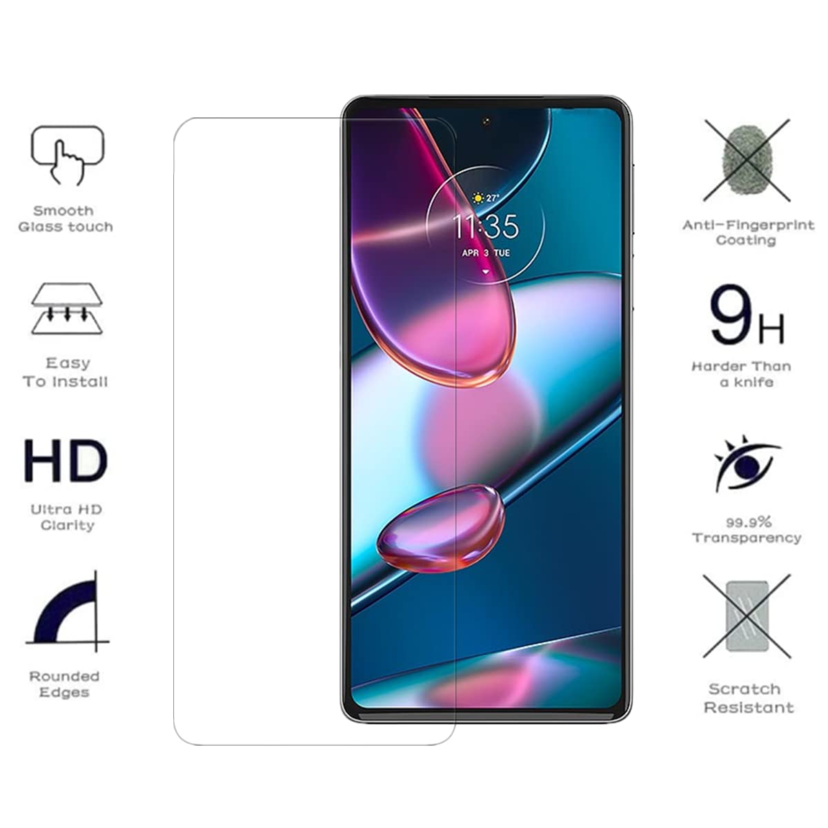VIESUP 2Pack Tempered Glass for Motorola Edge+ 2022 - 9H Hardness Anti-Scratch Screen Protector for Daily Protection