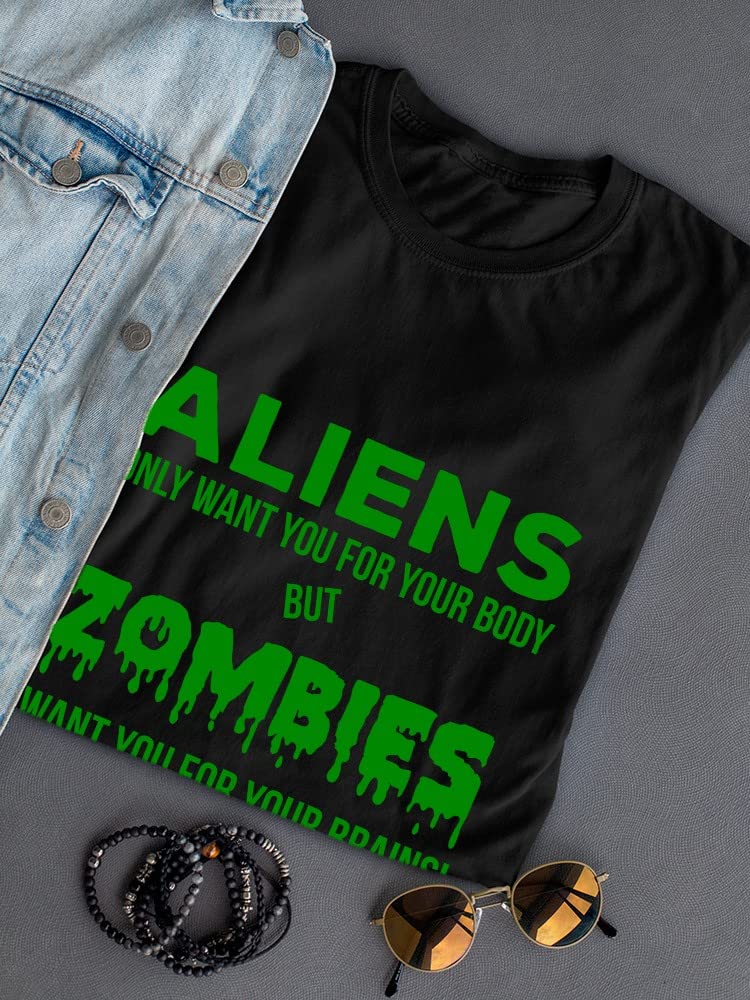 Alien & Zombie Women's Graphic T-Shirt - Funny Sci-Fi Horror Pop Culture Tee for Halloween, Cosplay & Casual Wear