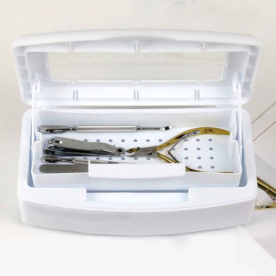 Professional Nail Art Tool Storage Case - Manicure Tweezers Cleaning Box & Organizer for Nail Tools, White | Portable Nail Salon Organizer for Home & Travel Use