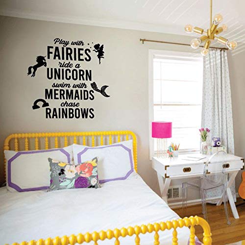 Swim With Mermaids Chase A Rainbow - Cute Vinyl Wall Art Sticker Decal for Home, Kids Room, Nursery Decor (10x10 inch) - Perfect for Girls & Boys Bedroom, Playroom & Fantasy Themed Spaces