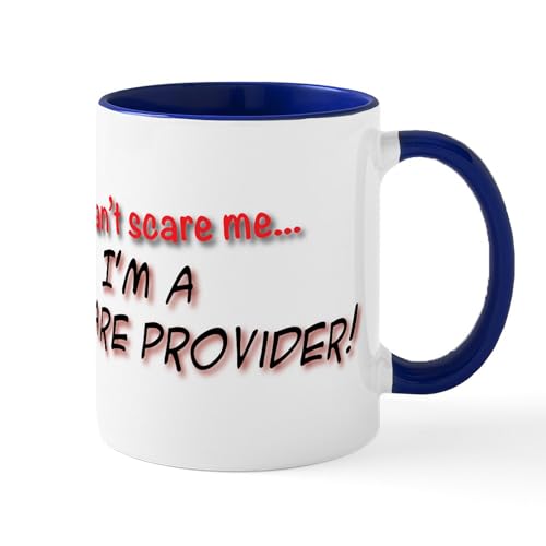 White/Navy Inside - You Cant Scare Me Im A Daycare Provider Mugs