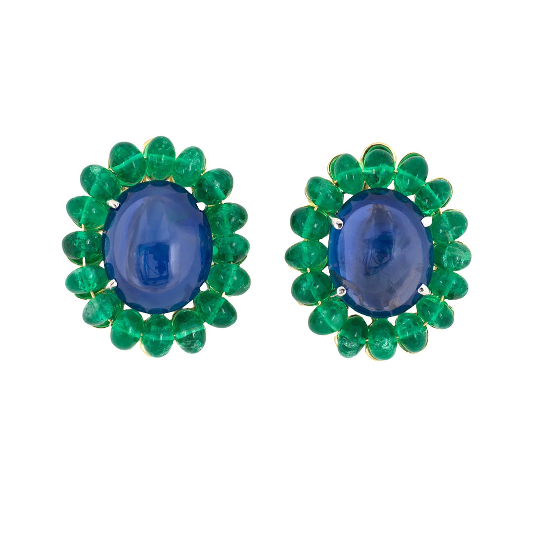 Exquisite Sapphire & Emerald Cluster Earrings for Women - Elegant Gemstone Jewelry for Parties, Weddings & Special Occasions