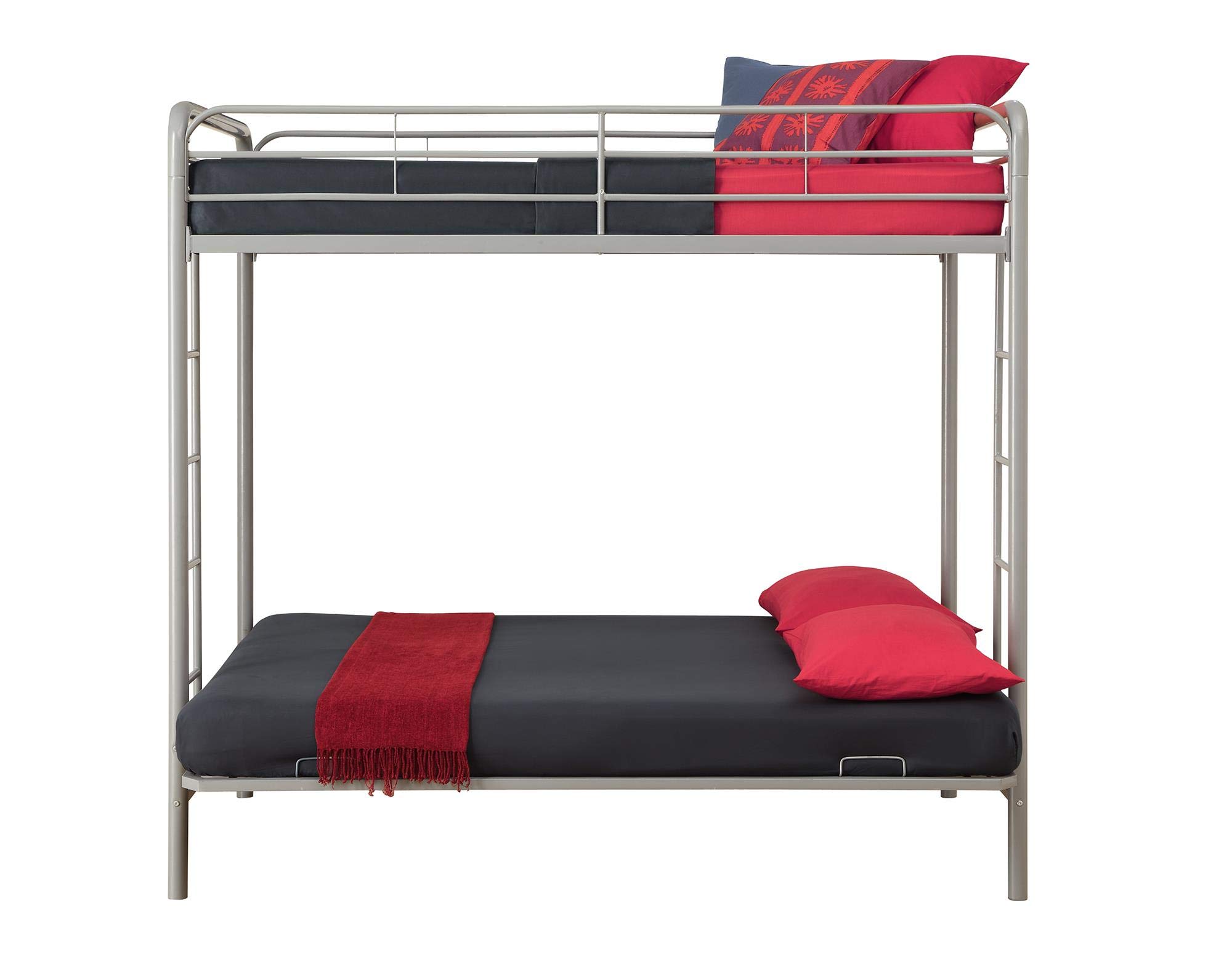 DHP Sammie Twin Over Full Metal Bunk Bed with Ladder, Space-Saving Silver Bunk Bed for Kids & Teens - Perfect for Small Bedrooms, Guest Rooms & Dorm Rooms