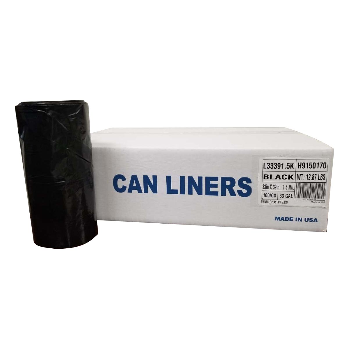Black 33 Gallon Trash Can Liners - Case of 100 - Heavy Duty Garbage Bags for Kitchen, Office & Outdoor Use