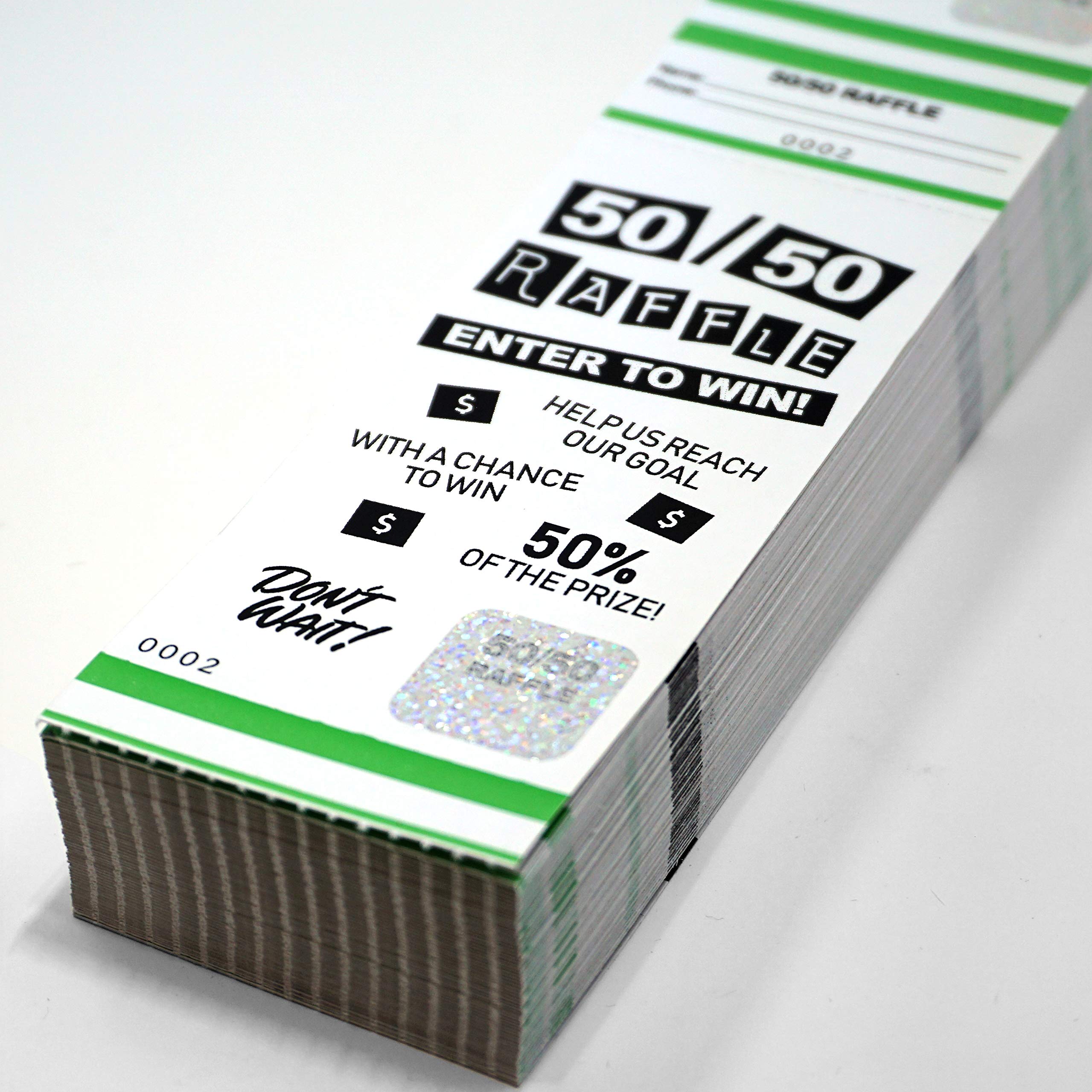 Premium 50/50 Raffle Tickets Box - Fast & Secure Fundraising Event Tickets by MyZone Printing (Green, 100 Pack) - Perfect for Charity Events, School Fundraisers & Community Drawings