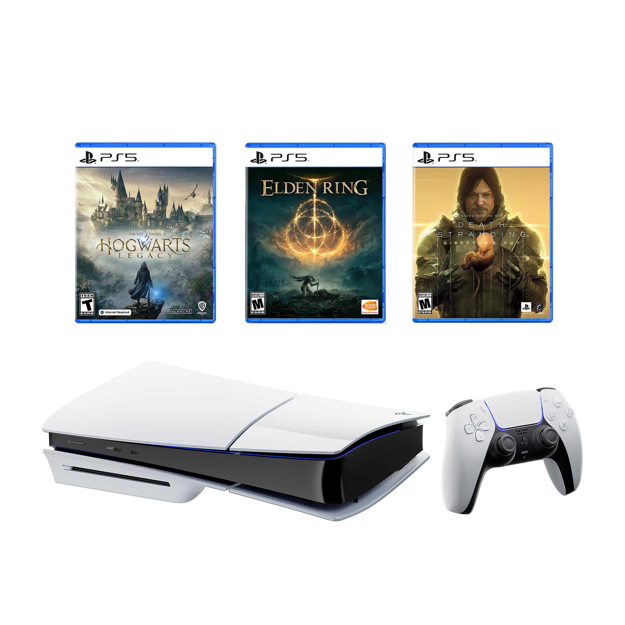 PlayStation 5 Disc Slim Version 1TB SSD Gaming Console with Wireless Controller - Includes Elden Ring, Hogwarts Legacy & Death Stranding Director's Cut (CFI-2015) - Perfect for Next-Gen Gaming, 4K Entertainment & Multiplayer Sessions