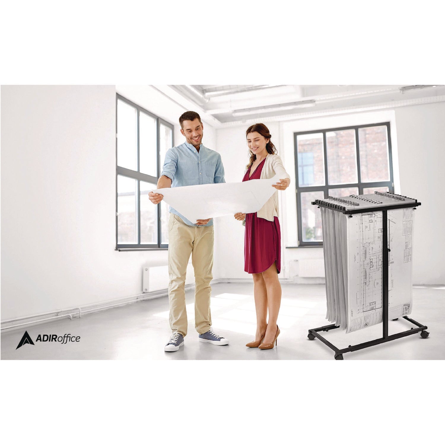 AdirOffice Steel Blueprint Storage Cabinet - Vertical Plan Center for Documents 15x27 to 47.25x57 Inches - Black | Office Organization & Architectural Drawing Storage Solution