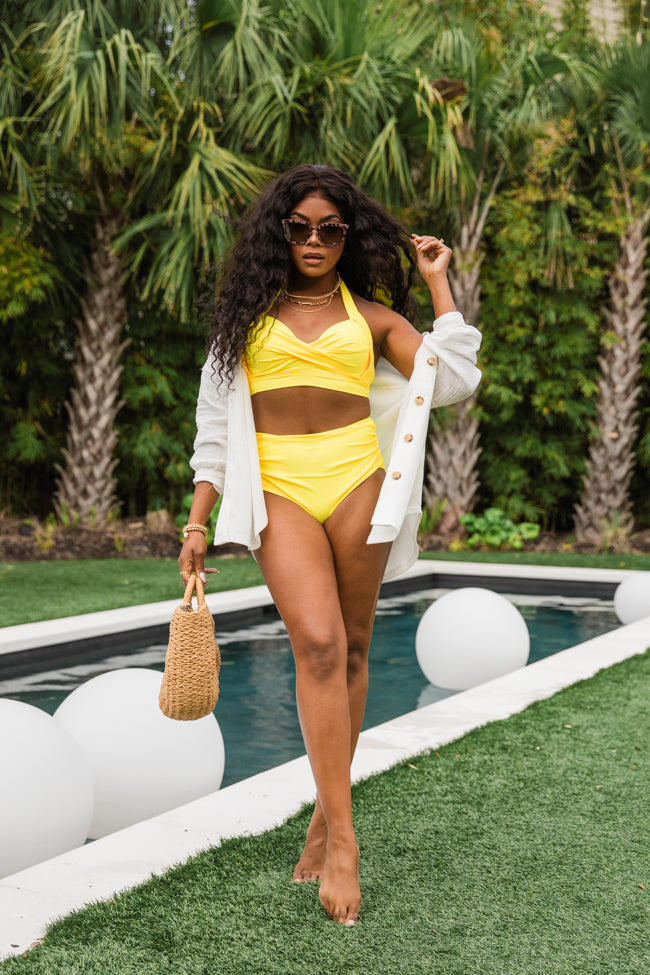 Castaway With Me Yellow High Waisted Solid Bikini Bottoms - Women's Swimwear for Beach & Pool - FINAL SALE