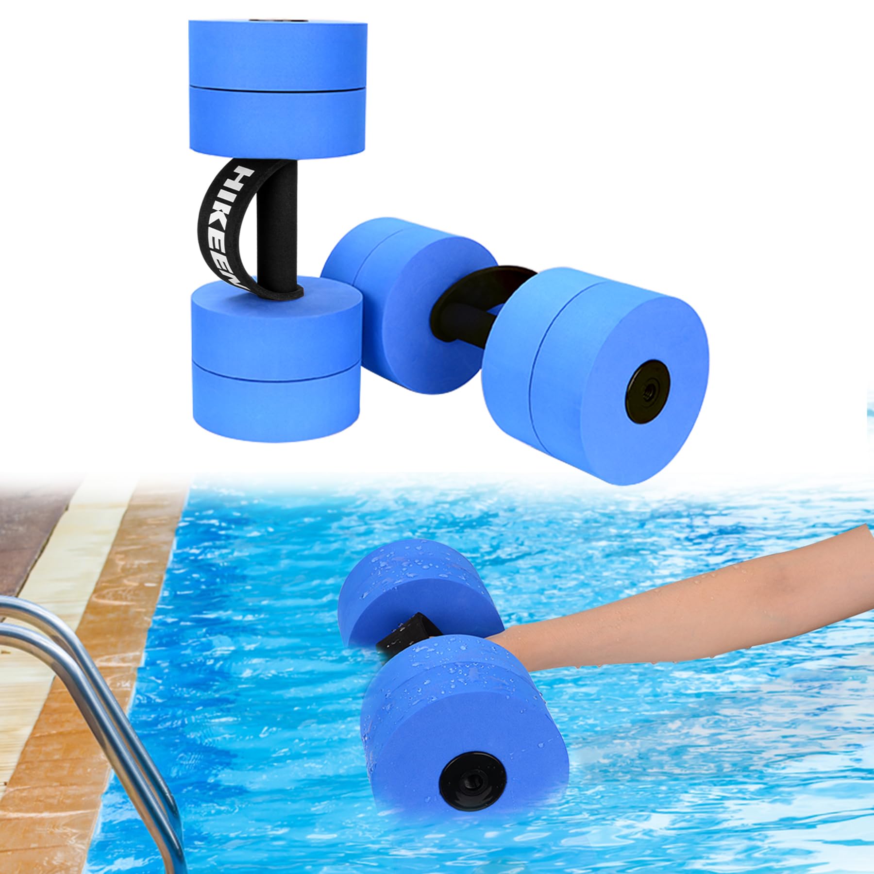 Hikeen Aquatic Exercise Dumbbells - 4 High-Density EVA Foam Pool Weights for Water Aerobics, Resistance Training, Weight Loss & Fitness - Perfect for Swimming Pools, Aqua Gym & Home Workouts