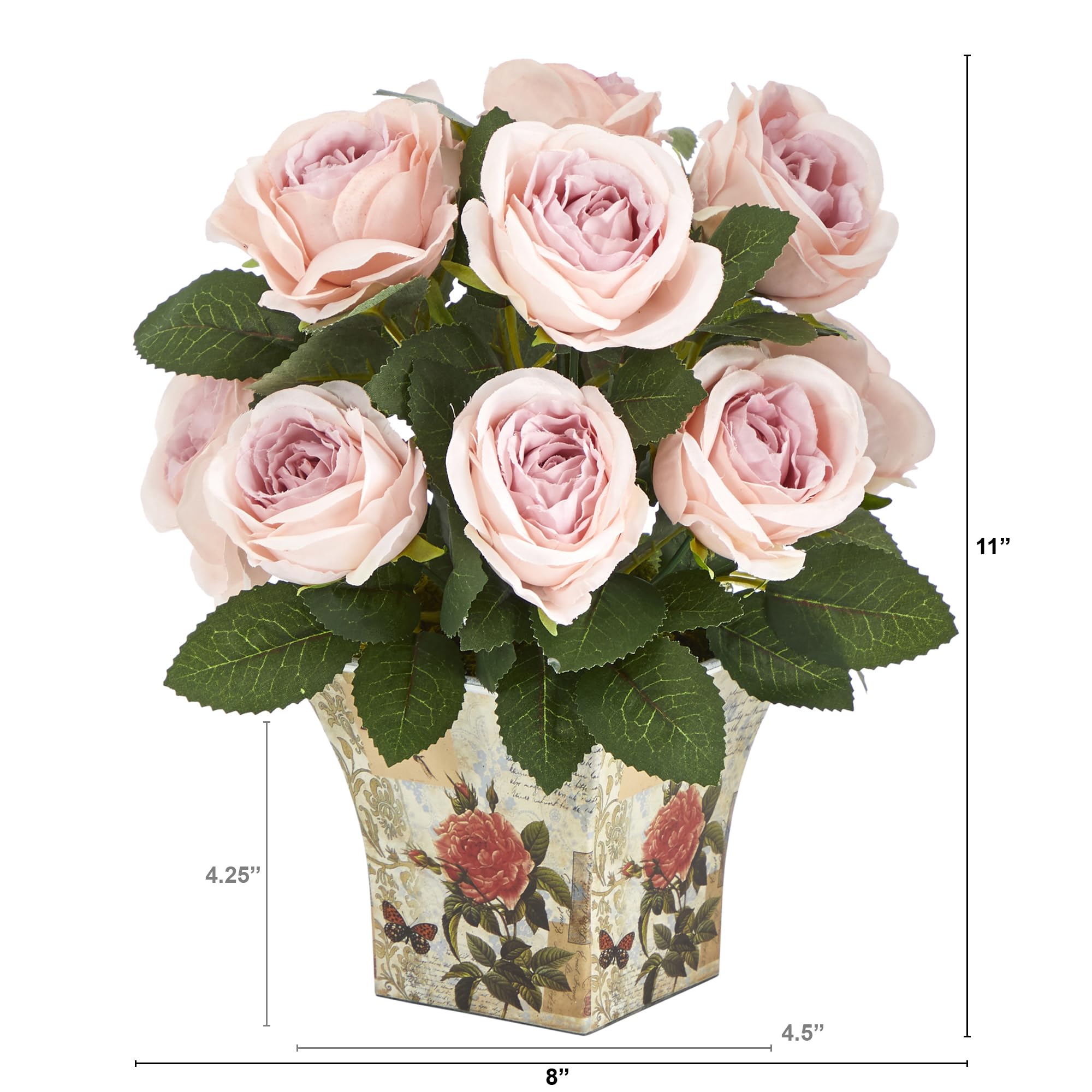Nearly Natural 11-inch Artificial Rose Arrangement in Floral Vase - Perfect for Home Decor, Wedding Centerpieces & Office Desk Decorations