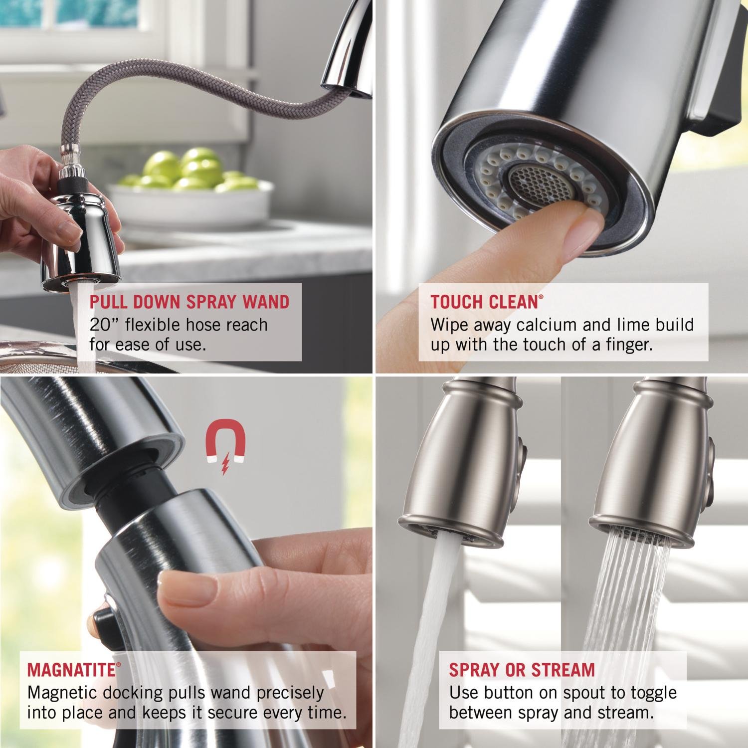 Delta 9193-AR-DST Brushed Nickel Kitchen Faucet with Magnetic Pull Down Sprayer - Arctic Stainless Finish | Ideal for Modern Kitchens, Easy Cleaning & High-Traffic Sink Areas