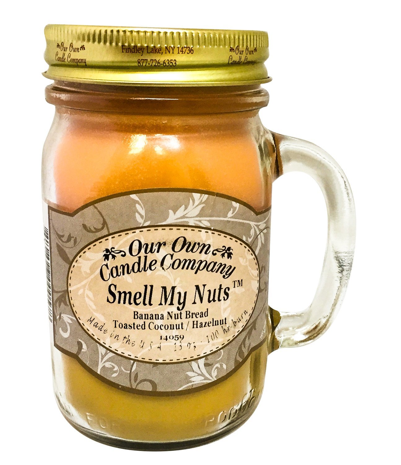 Our Own Candle Company - Smell My Nuts Scented 13oz Mason Jar Candles 3-Pack (Banana Nut Bread, Toasted Coconut, Hazelnut) - Aromatic Home Decor for Living Room, Bedroom & Bathroom Relaxation