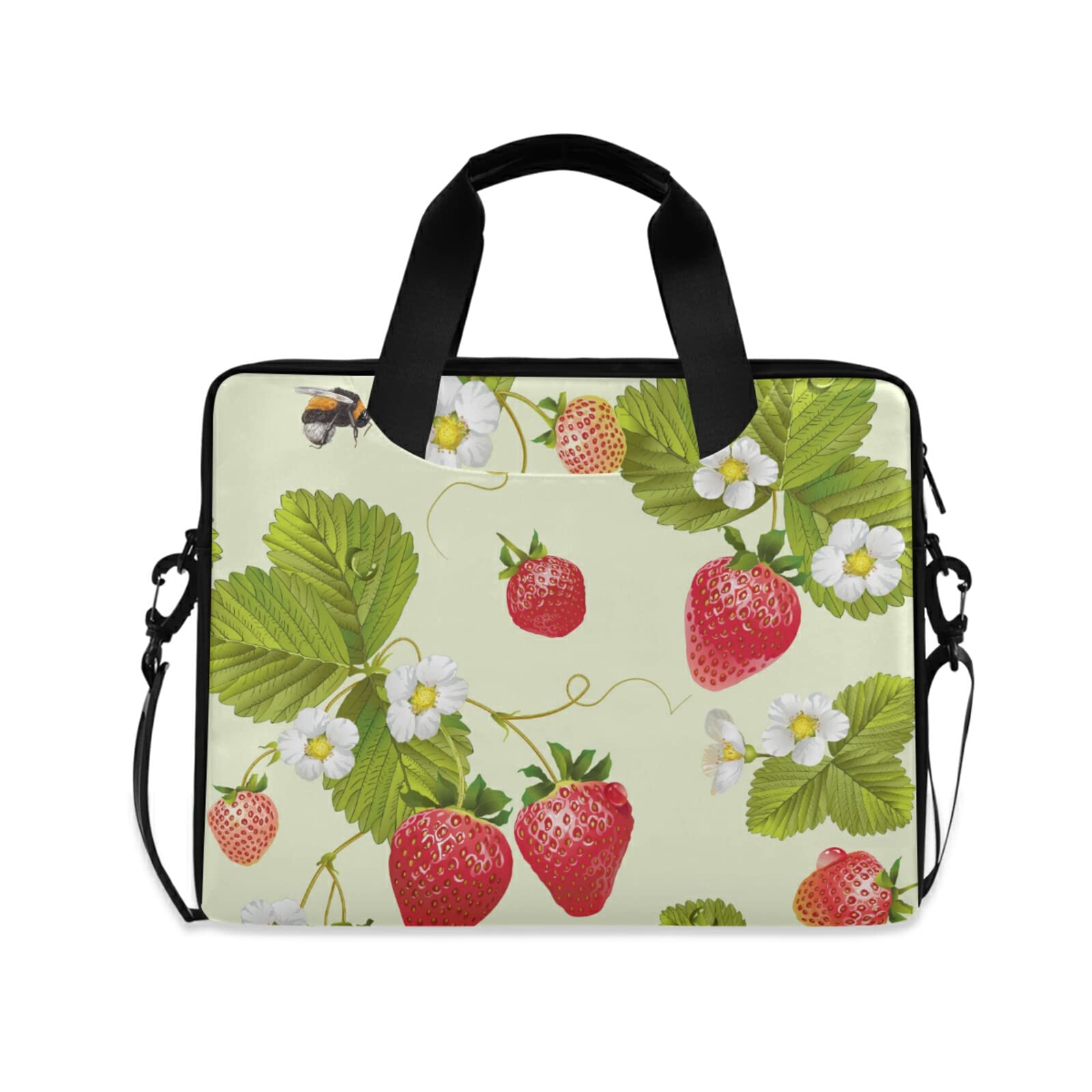 HUXINO Strawberry Floral Laptop Sleeve Case for 14 15.6 16 Inch Notebooks - Stylish Computer Bag for Men & Women with Shoulder Strap & Handle, Perfect for School, Office, and Travel