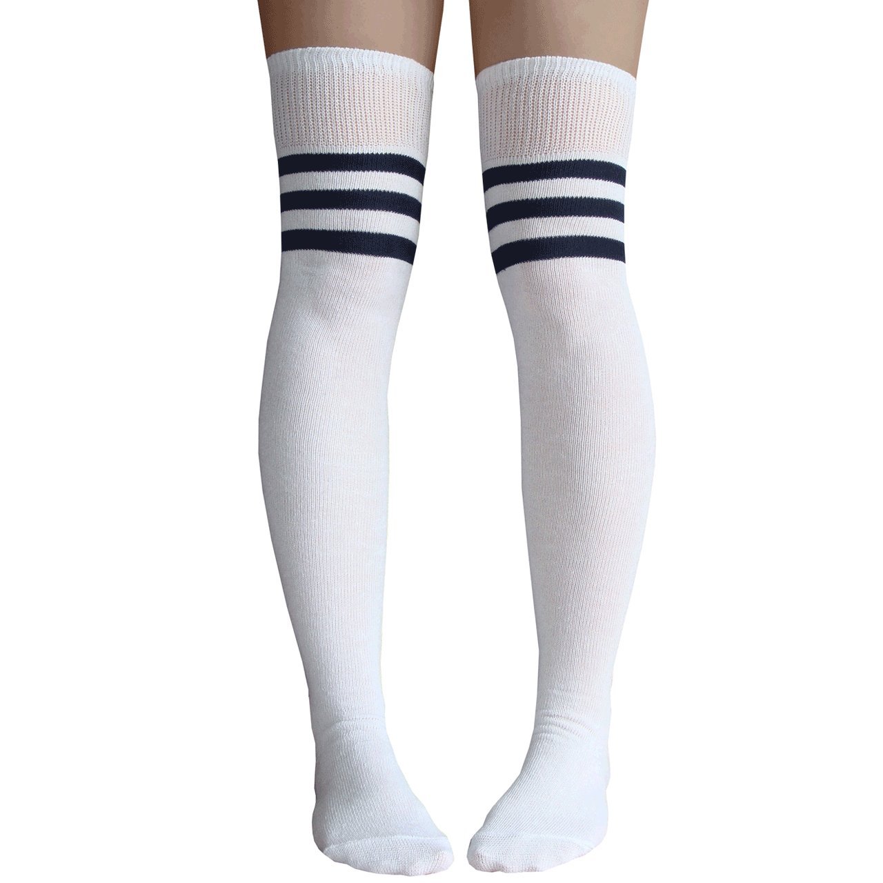 Chrissy's Women's Thigh High Striped Tube Socks - Fashionable Knee-High Stockings for Women, Cozy Winter Socks, Perfect for Outfits, Cosplay, and Cold Weather