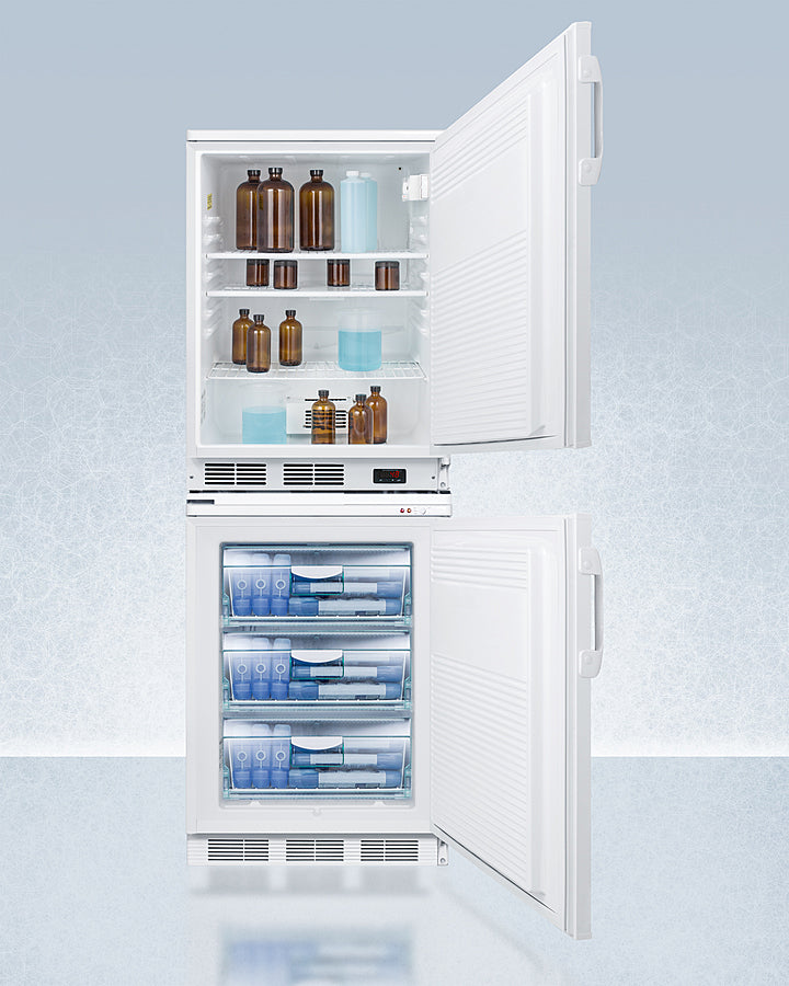 Accucold 24-Inch Wide All Refrigerator and Freezer Combo with Probe Hole - FF7LW VT65MLSTACKPRO for Home, Office, and Commercial Use